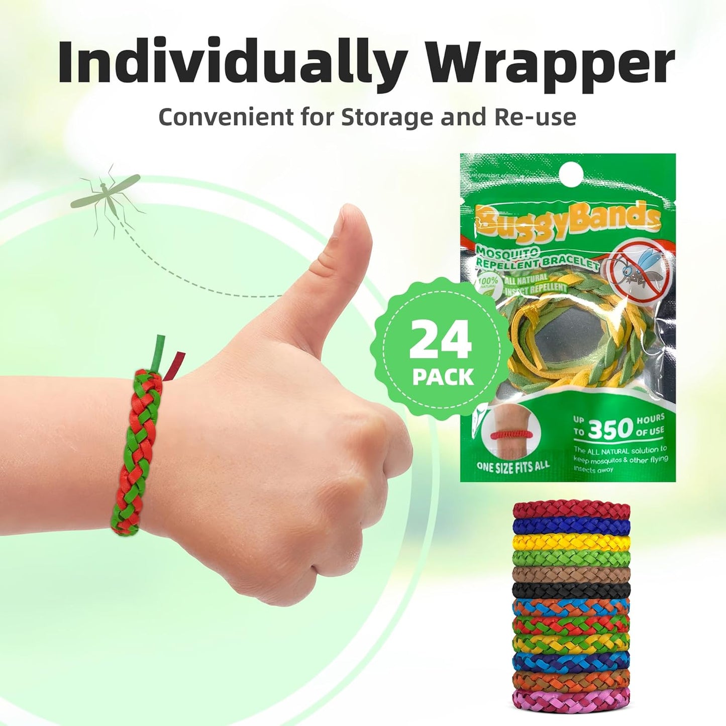 42 Pack Mosquito Repellent Bracelets, DEET-Free Natural Bands, PU Leather Insect & Bug Repellent Wrist Bands for Kids & Adults, Individually Wrapped