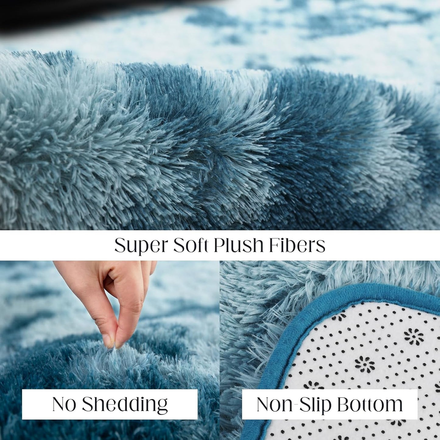 Area Rugs 9x12, Fluffy Rugs for Living Room, Ultra Soft Rugs for Bedroom, Non-Slip Indoor Carpet for Nursery, Kids Room, Playroom, Home Decor, Tie-Dyed Blue