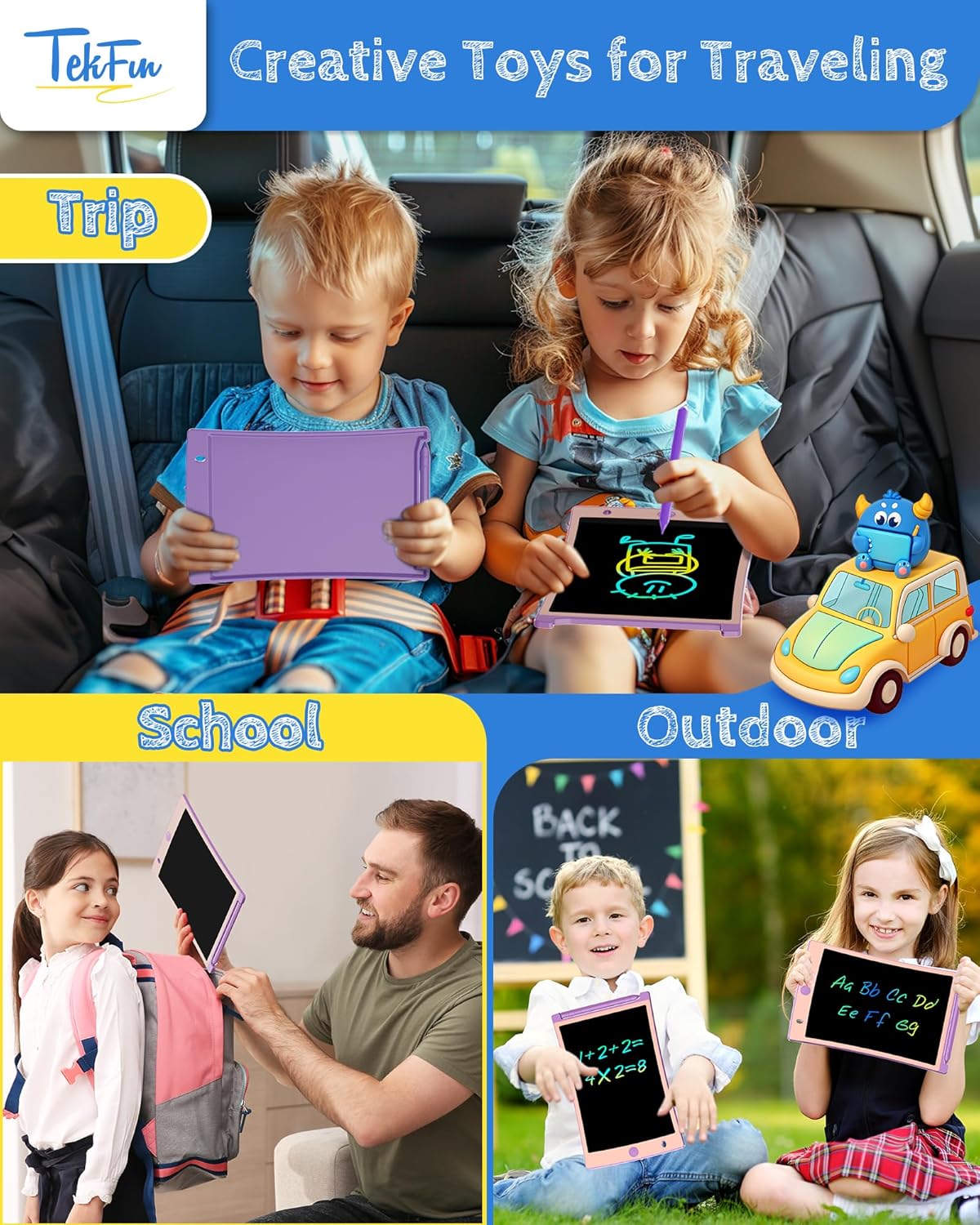 TEKFUN 2 Pack LCD Writing Tablet with Pen Cord, 8.5in Erasable Doodle Board Mess Free Drawing Pad for Kids, Car Trip Educational Toys Birthday for 3 4 5 6 7 Girls Boys (2*Purple)