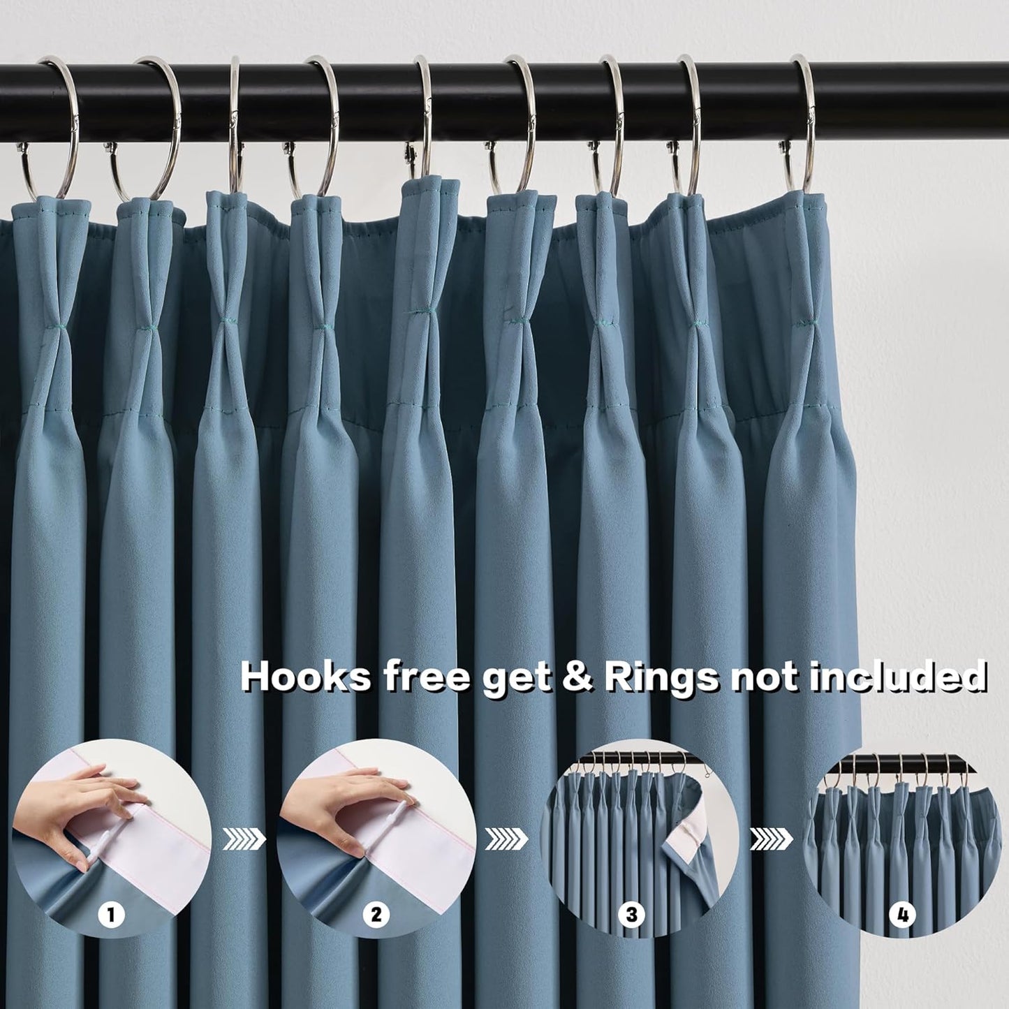 KEQIAOSUOCAI Dusty Slate Blue Blackout Curtains for Boys Bedroom, Pinch Pleat with Hooks, Room Darkening Block Out Curtain 63 Inches Long 2 Panels, 40 by 63 Inch Dark Steel Blue