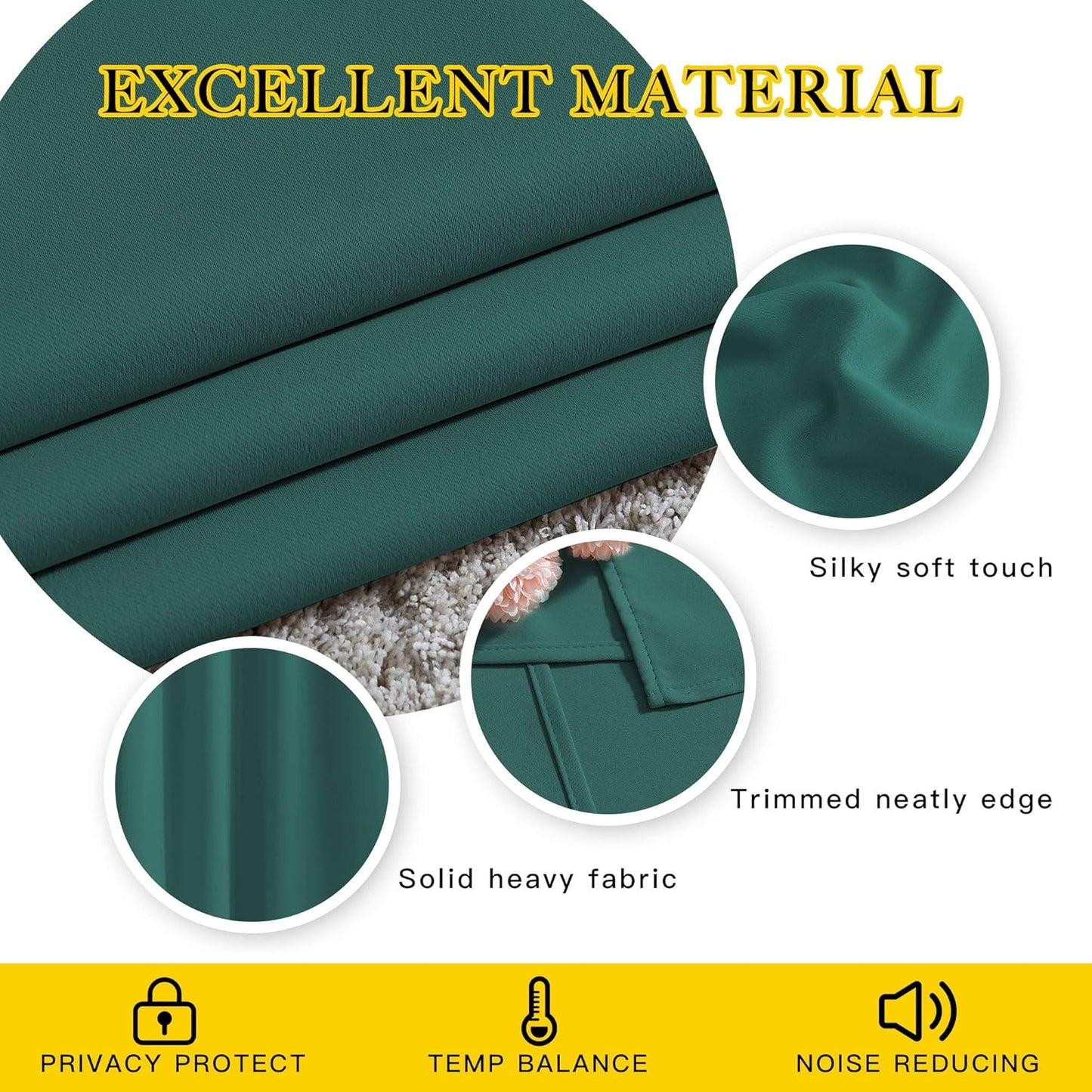 NICETOWN Blackout Hunter Green Curtains 84 inches Long, Grommet Room Darkening Thermal Insulated Sound Dampening Window Treatments for Bedroom/Home Office, 2 Panels, W46 x L84