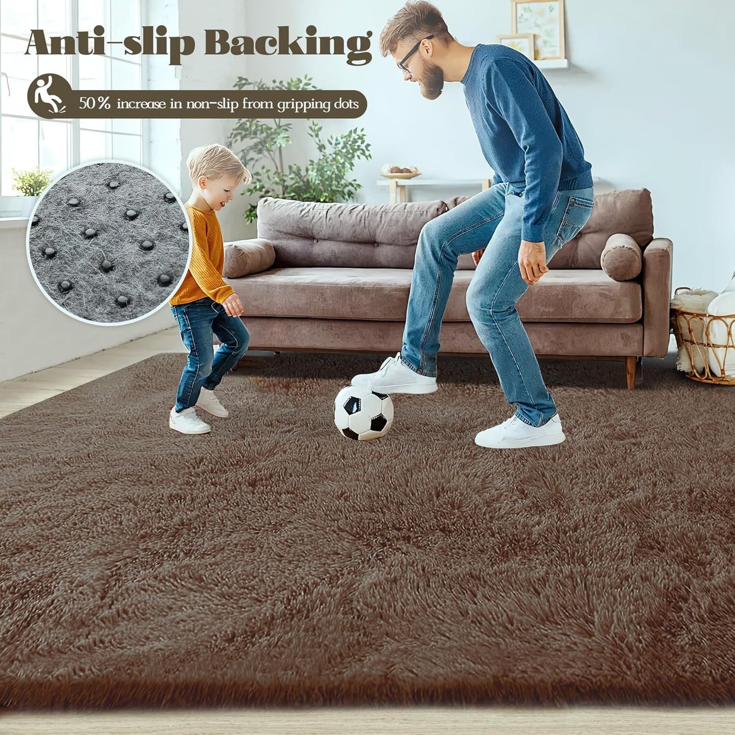 4x6 Area Rug for Living Room: Fluffy Shag Soft Washable Rugs Fuzzy Plush Indoor Carpet for Bedroom Nursery Playroom Dorm Kids Girls Boys Room (Coffee, 4'x6')