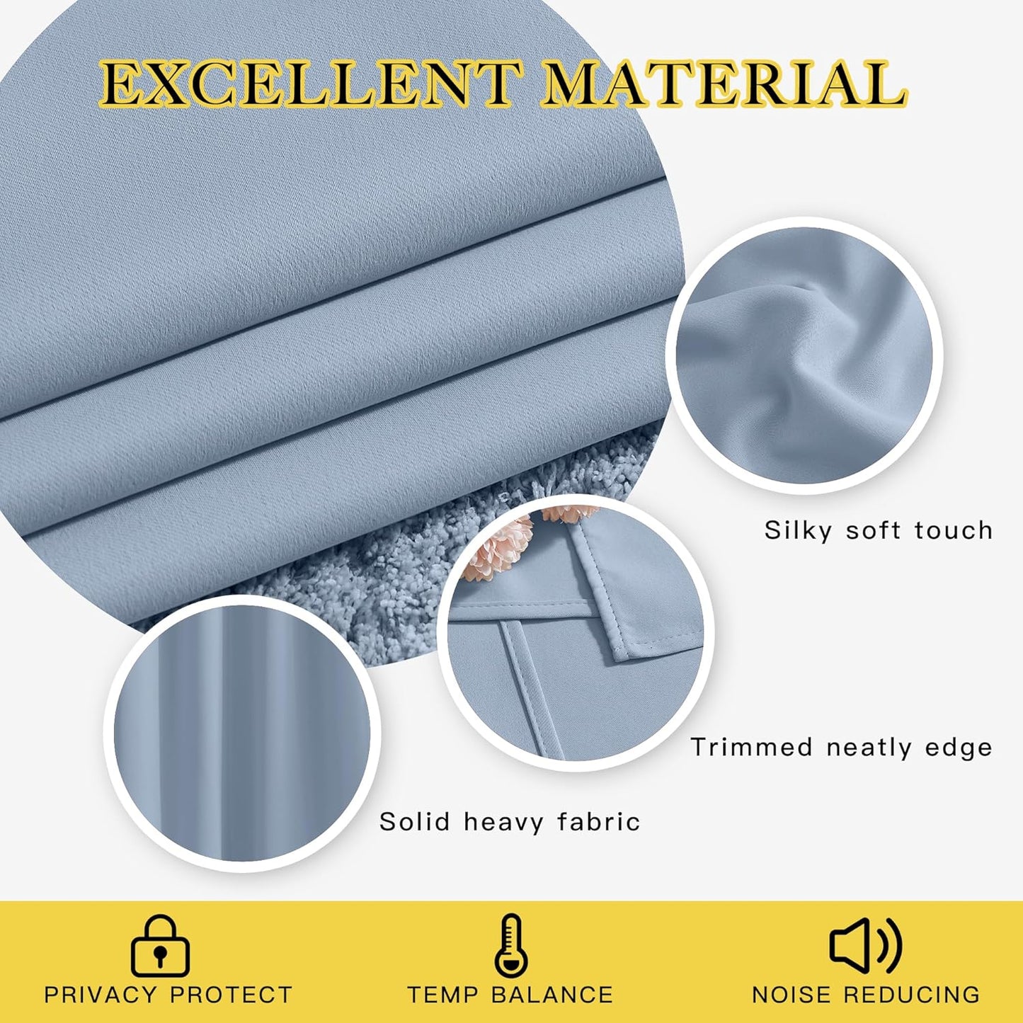 NICETOWN Vintage Blue Blackout Curtains 63 inches Long, Grommet Room Darkening Window Treatment Thermal Insulated Vertical Drapes Sound Reducing for Bedroom, W46 x L63, 2 Panels