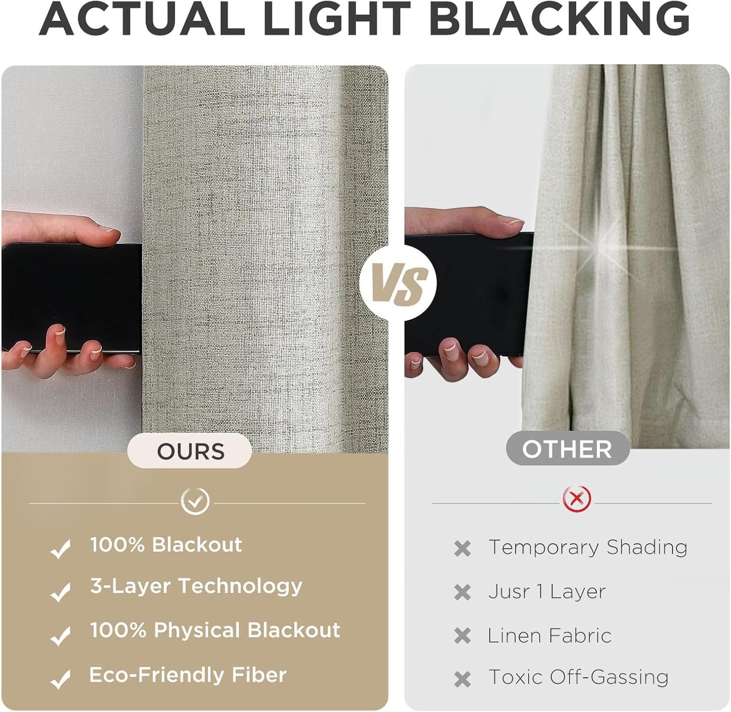Joydeco Blackout Curtains 72 Inches Long 2 Panels Burg, Room Darkening Curtains for Bedroom, 100% Black Out Textured Thermal Drapes Privacy Protection 2 Panels Set(W52 x L72 Inch, Light Beige)