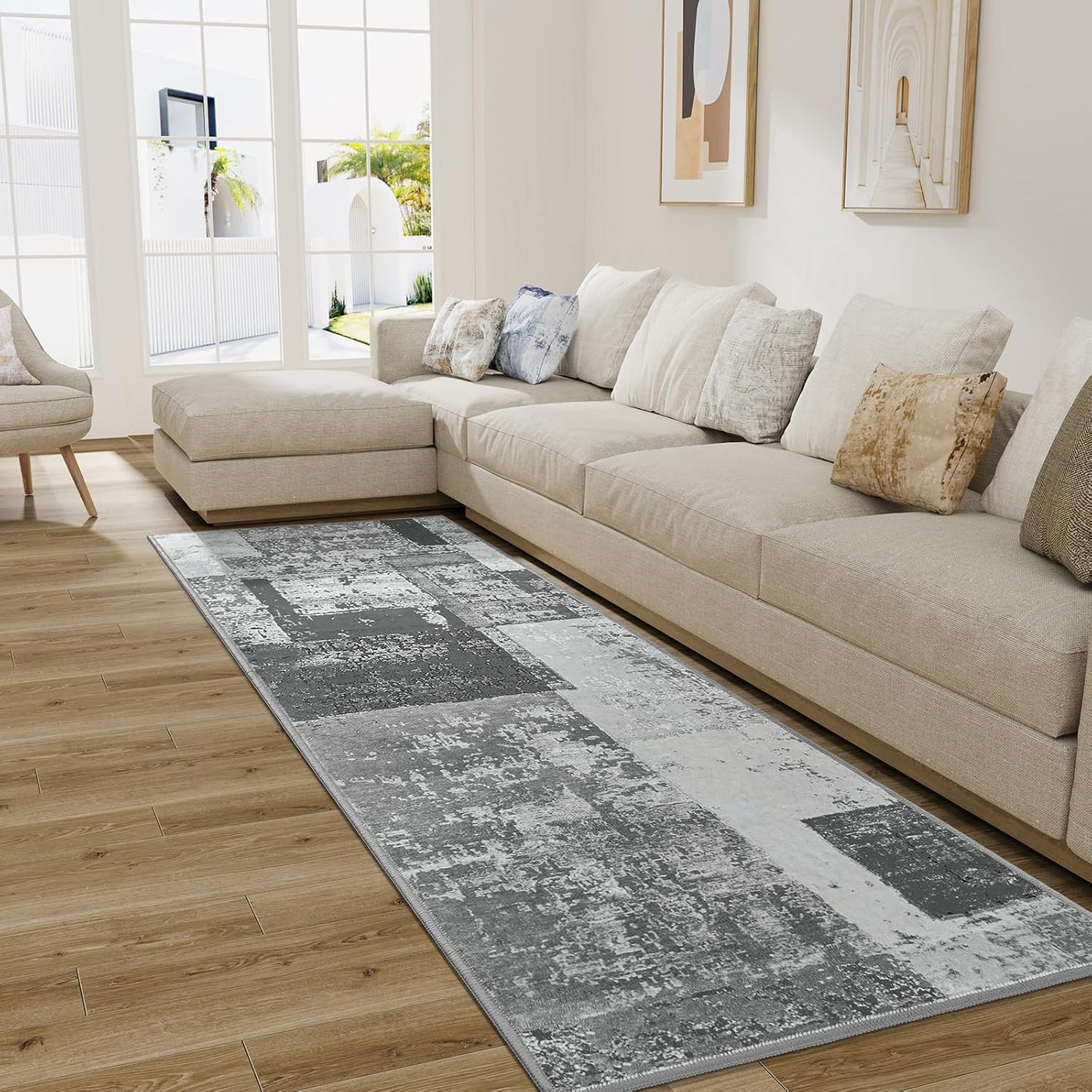 LOCHAS Washable Runner Rugs for Hallway, 2x6 Non Sip Soft Rug for Bedroom Entryway Kitchen Laundry Room, Long Abstract Carpet for Indoor Floor Bedside, Geometric Vintage Home Decor, Pet & kid Friendly
