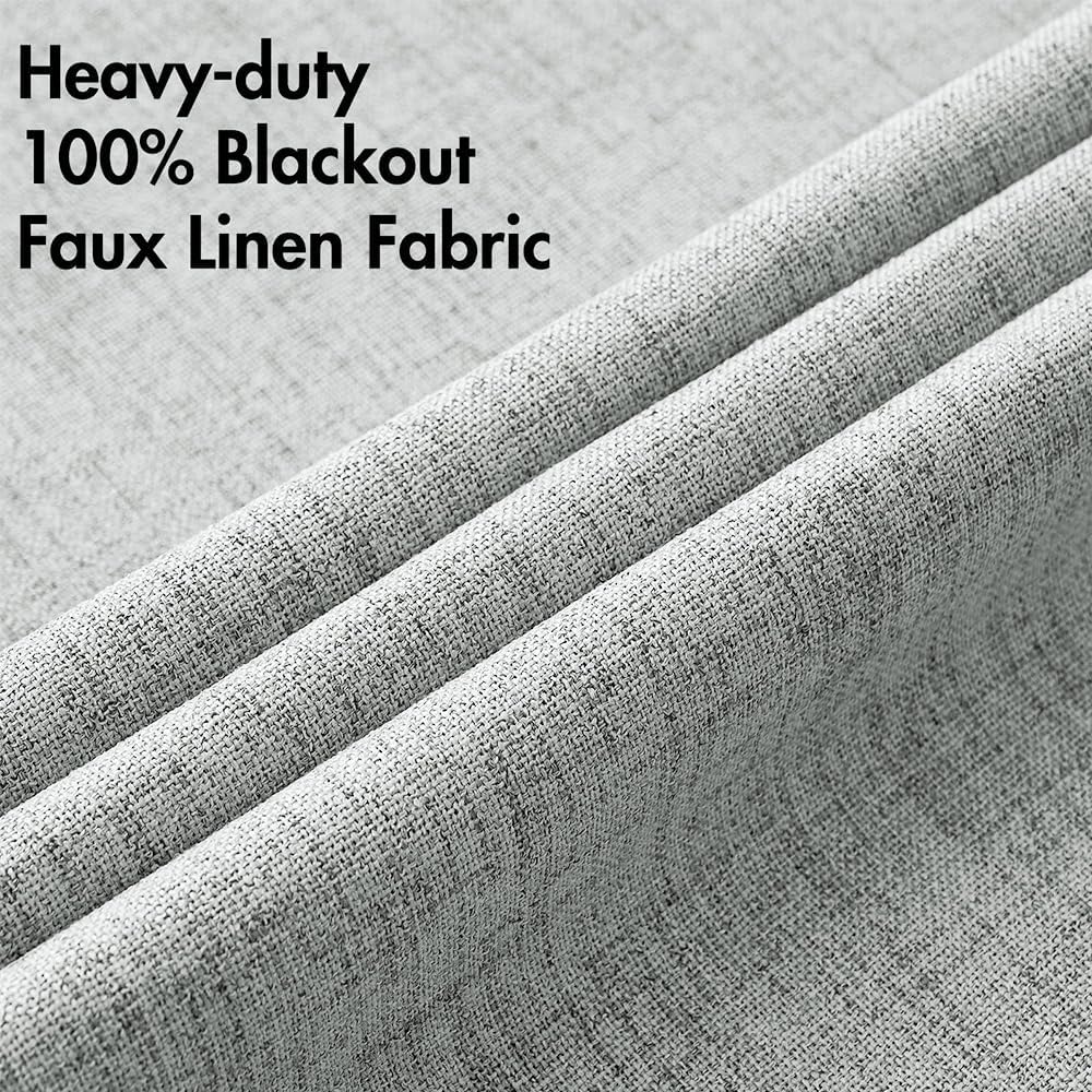 MIULEE 100% Blackout Linen Curtains for Bedroom Thermal Insulated Glacier Gray Grommet Room Darkening Curtains & Drapes for Living Room Nursery 52 x 108 Inch (2 Panels)