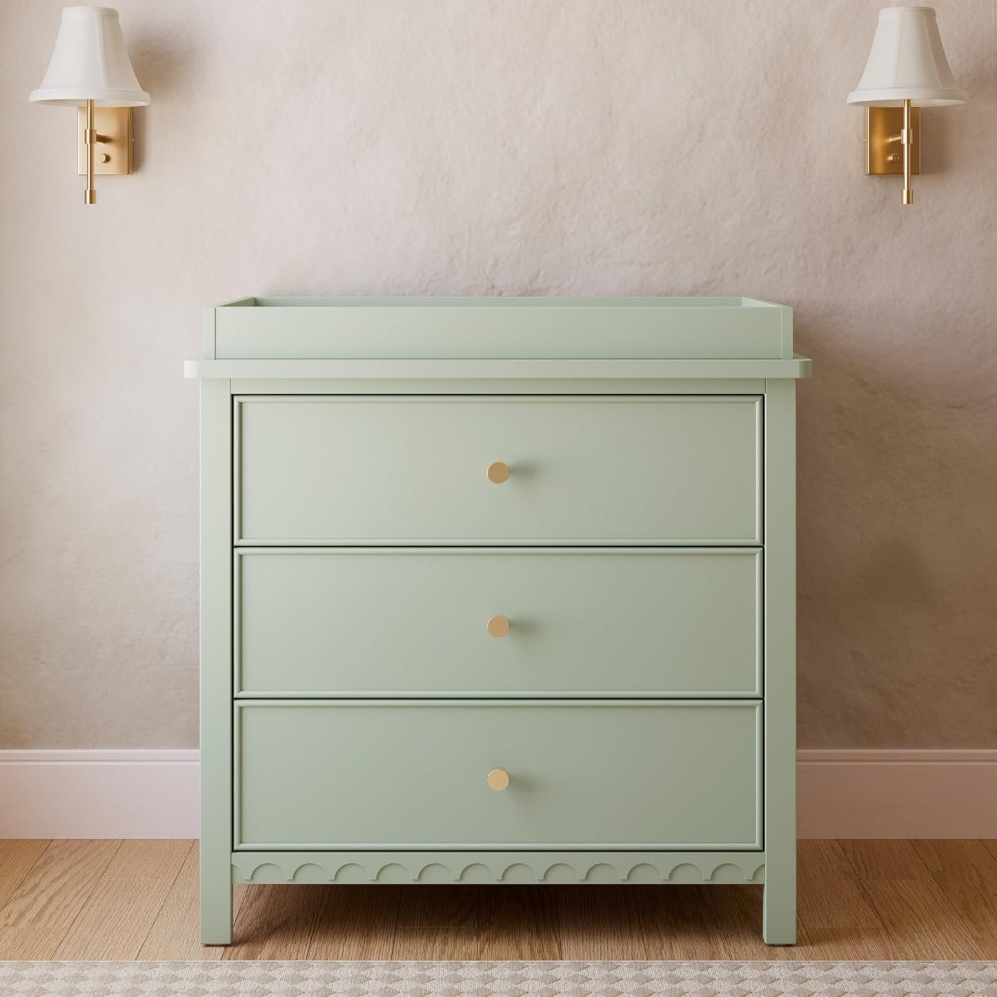 Graco Sasha 3-Drawer Chest with Changing Table Topper (Sage) – GREENGUARD Gold Certified, Nursery Bedroom Wood Chest with Spacious Storage, Interlocking Drawer System, Pre-Installed Tracks