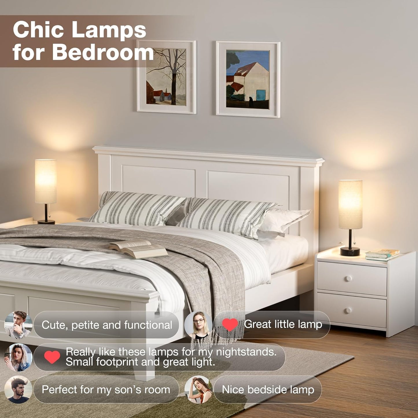 Small Bedside Lamp for Bedroom Nightstand - Table Lamp with USB A + C Charging Port, 3 Color Temperatures Pull Chain Night Stand Light, Side Table Desk Reading Lamp for Living Room/Dorm Room