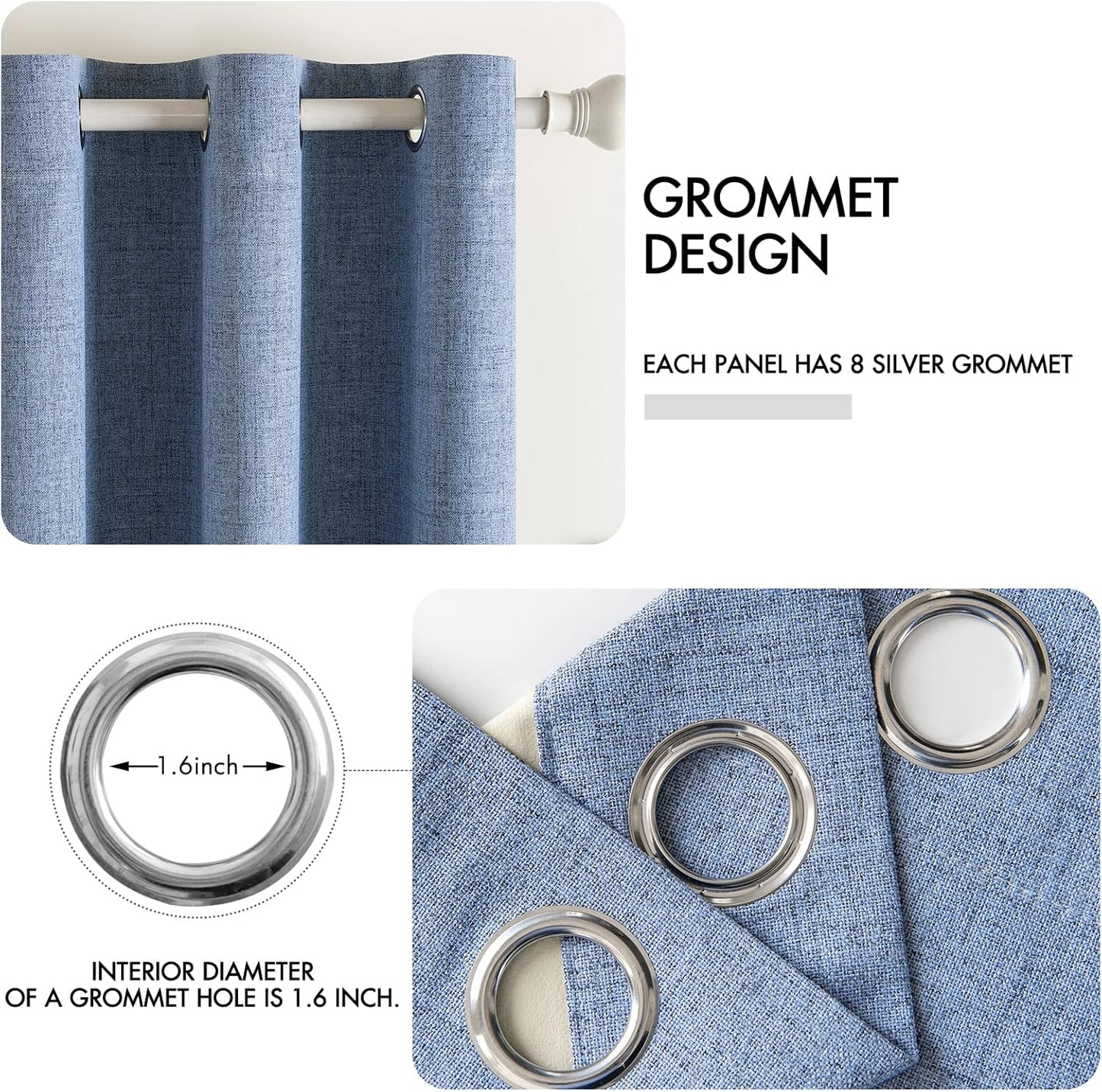 MIULEE Linen Blackout Curtains and Drapes 100% Room Darkening Thermal Insulated Grommet Window Panels with Coating 2 PCs W 42 x L 63 inches Stone Blue
