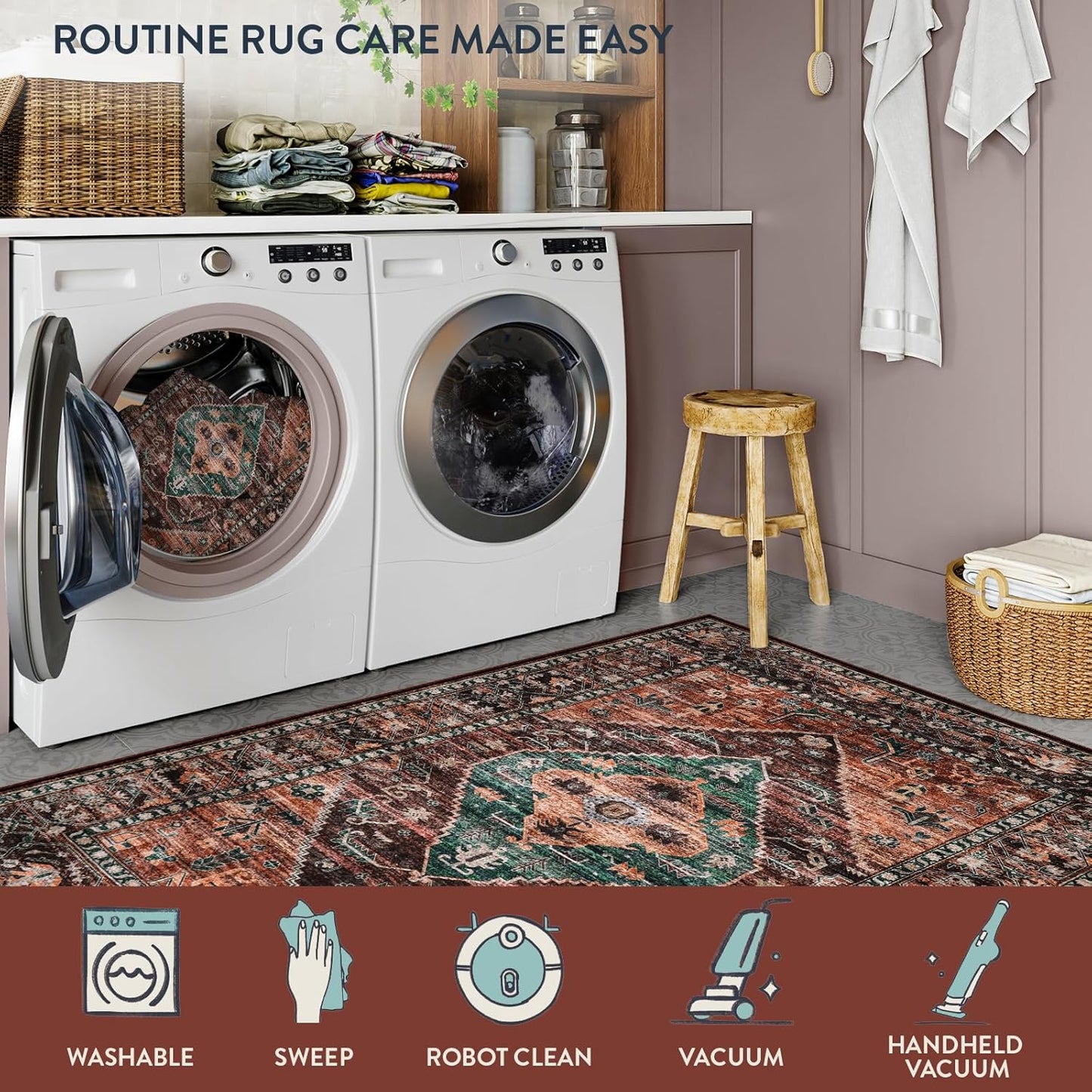Lahome 6x9 Rugs for Living Room - Washable Non-Slip Ultra-Thin Living Room Carpet, Non-Shedding Oriental Vintage Distressed Carpet Rug for Dining Room Bedroom Office