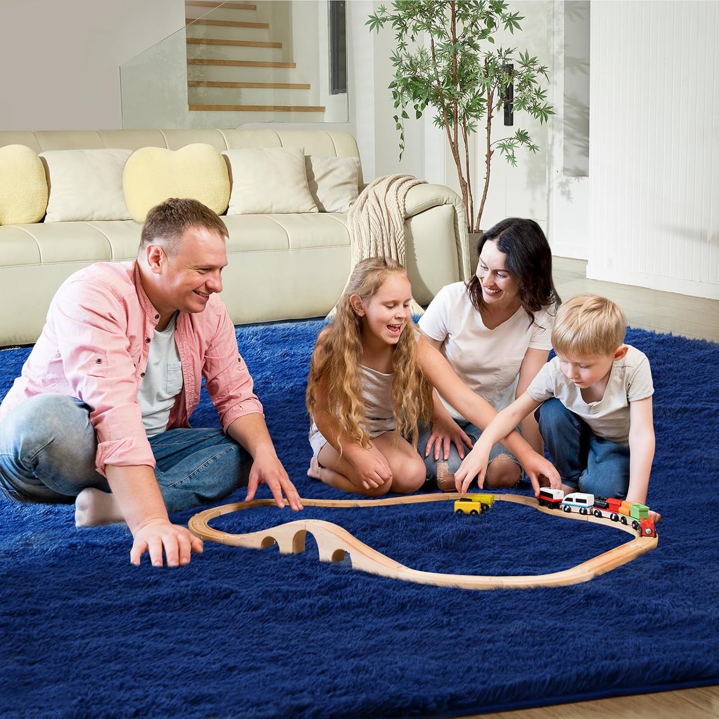 Ultra Soft Rug for Living Room, 9X12 Fluffy Shag Area Rug for Bedroom, Modern Shaggy Carpets Fuzzy Rug for Teens Dorm Nursery Home Decor Aesthetic, Upgrade Anti-Skid Durable, Blue