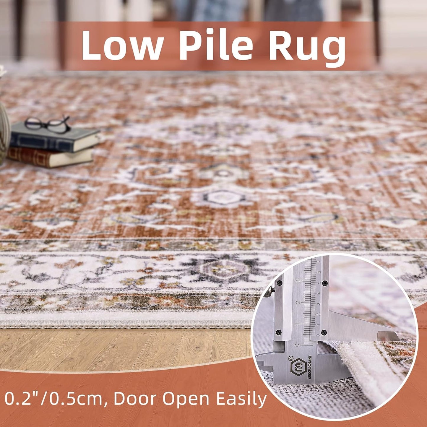 Deerly Washable Rug Small 2x3 Area Rug for Entryway Indoor Kitchen - Soft Rugs Low Pile Non-Slip Rubber Backing Oriental Indoor Area Rug (Border Brick Red ), 2'x3'