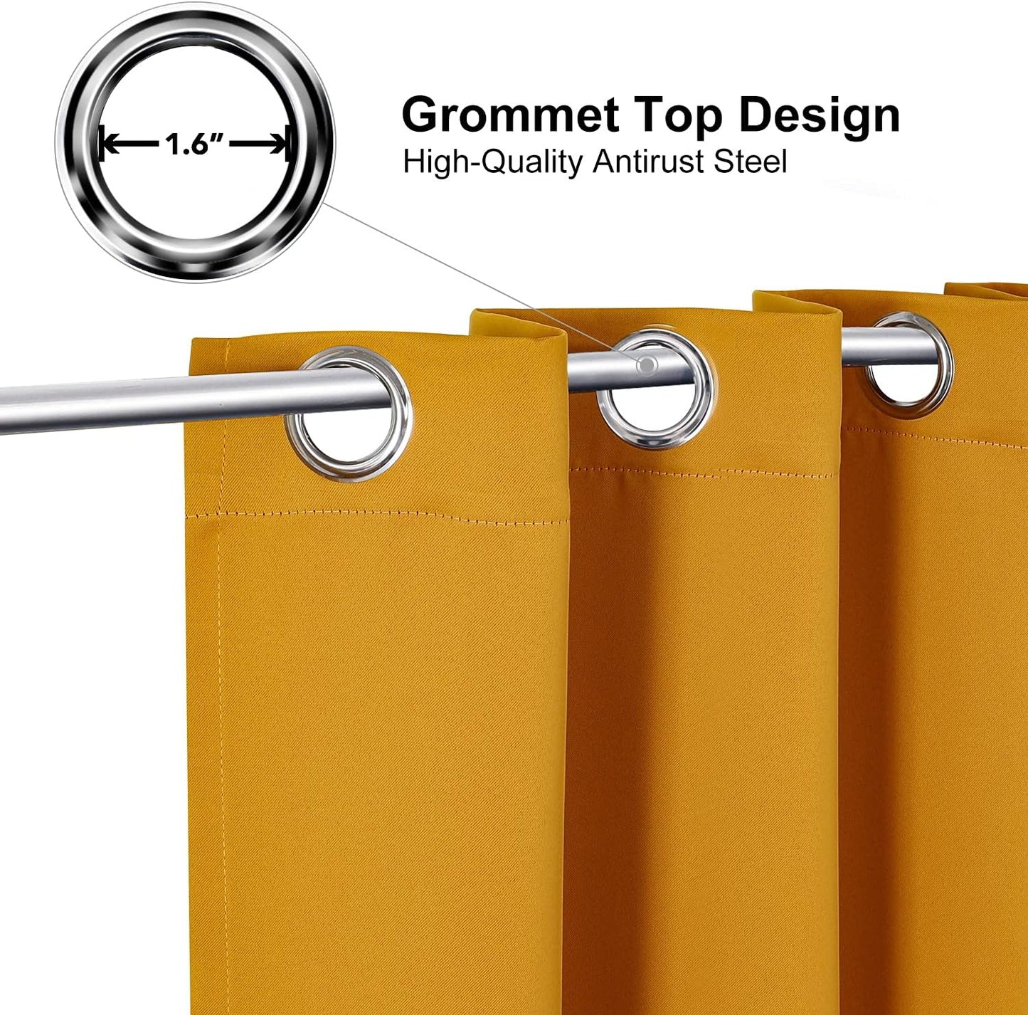 ChrisDowa Grommet Room Darkening Curtains for Bedroom and Living Room - 2 Panels Set Thermal Insulated Blackout Curtains (Mustard Yellow, 52W x 84L)