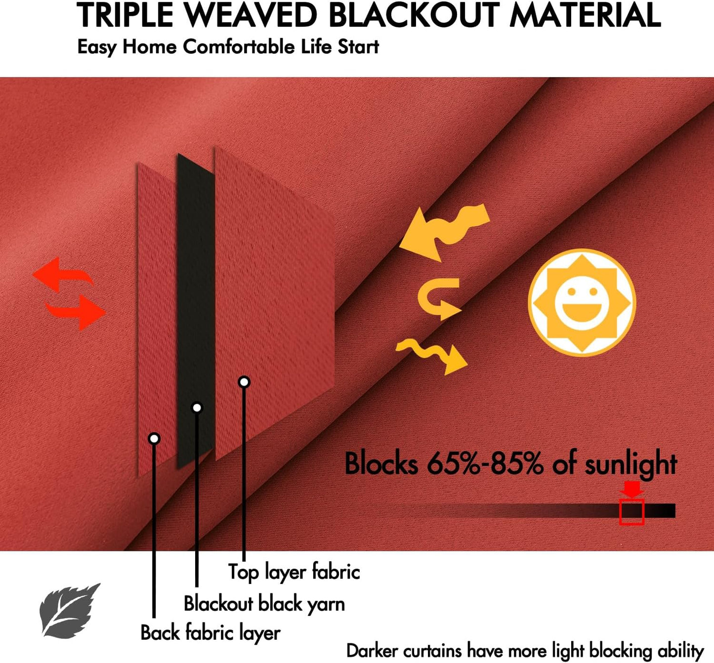 ANRODUO Back Tab Blackout Curtains for Bedroom Living Room, Rod Pocket Pinch Pleated Thermal Insulated Room Darkening Curtains 54 Inches Long 2 Panels, Burnt Orange, 42 x 54 Inch