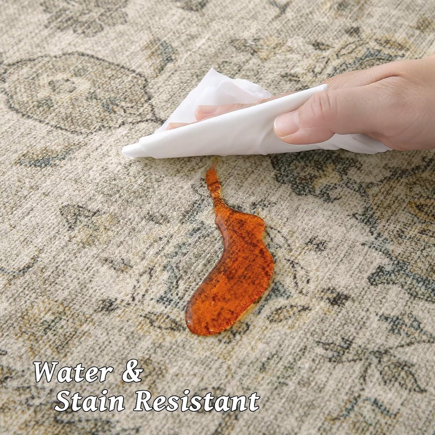 Washable 4x6 Rugs for Living Room, Boho Non-Slip Silicone Backing Small Rugs for Bedroom Nursery Office, 0.3" Neutral Oriental Throw Carpet with 0.16" Cushioning Pad, Light Brown/Multi