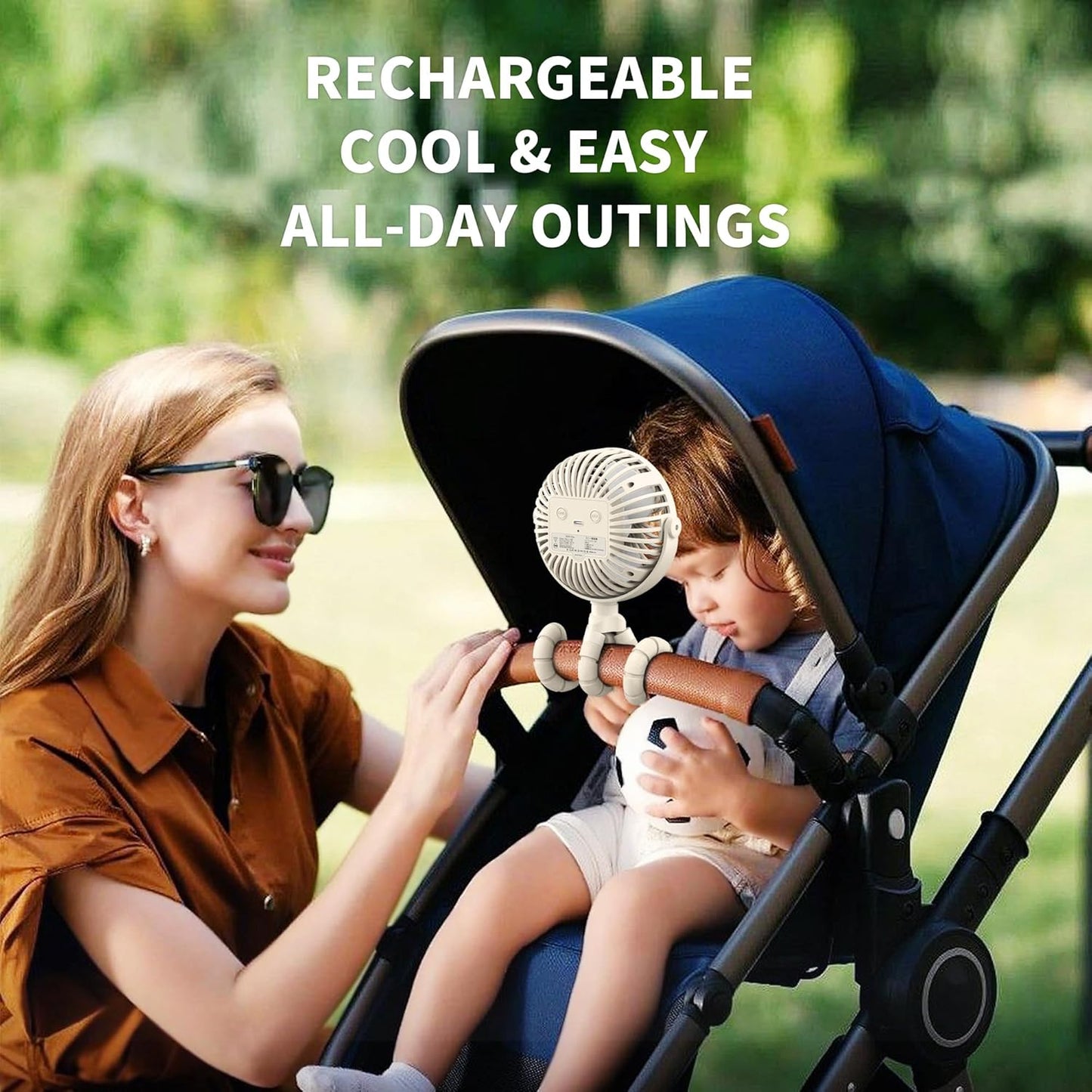 AMACOOL Battery Operated Stroller Fan Flexible Tripod Clip On Fan with 3 Speeds and Rotatable Handheld Personal Fans for Car Seat Crib Bike Treadmill (Beige)