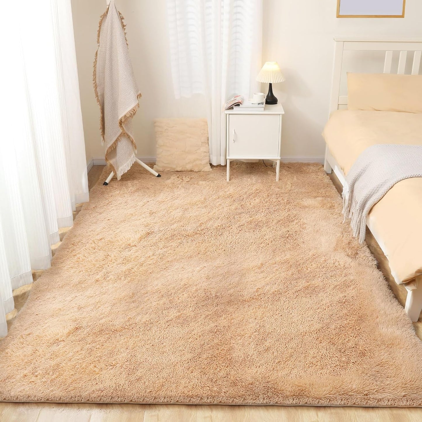 Area Rug 4x5.8, Ultra Soft Rugs for Living Room, Plush Carpet Rugs for Bedroom, Non-Slip Indoor Rug for Nursery, Study Room, Playroom, Home Decor, Camel