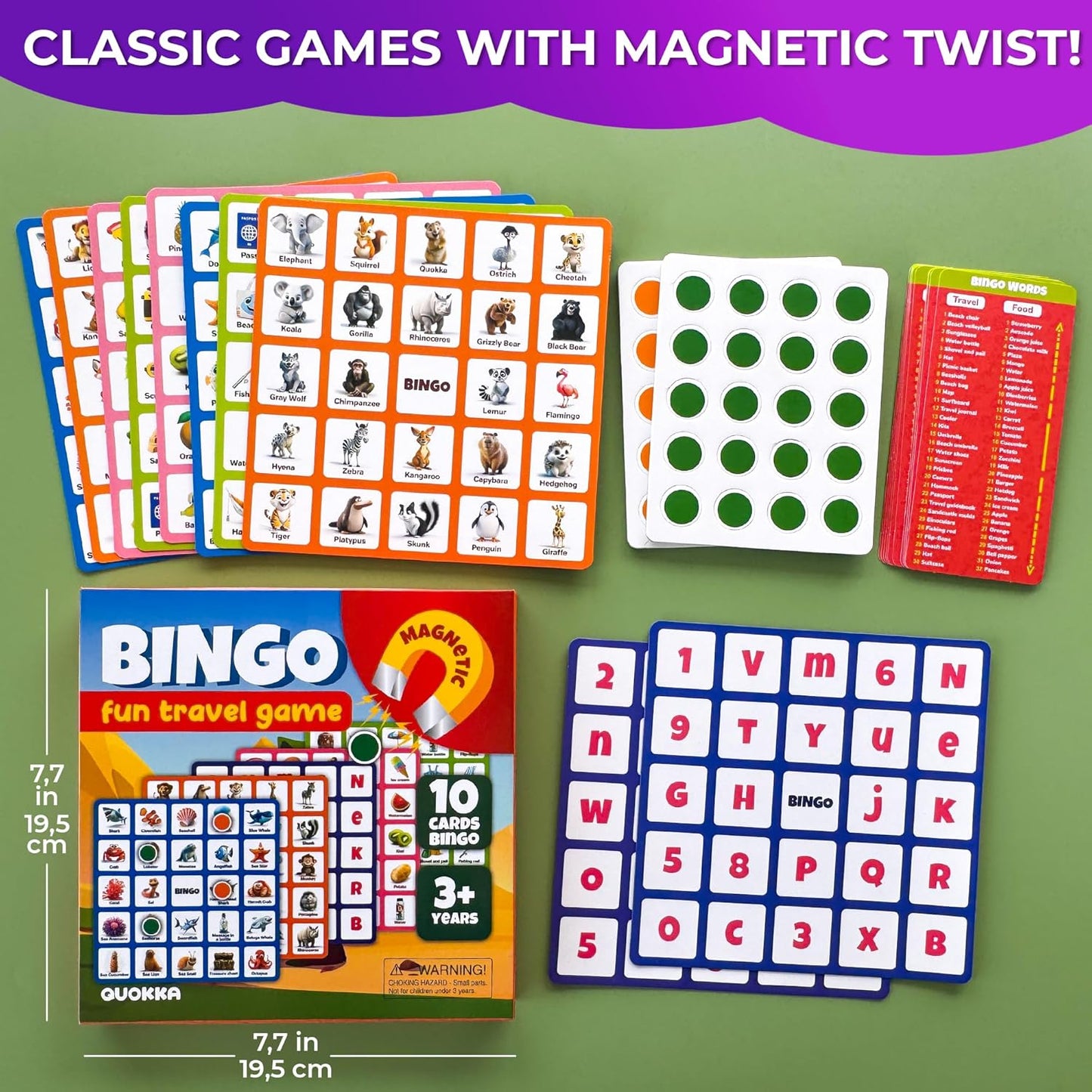 QUOKKA Magnet Game for Kids 3-5 - Bingo Game Kids Ages 4-8 - Travel I Road Trip I Plane I Car Ride - Magnetic Toddler Travel Toys