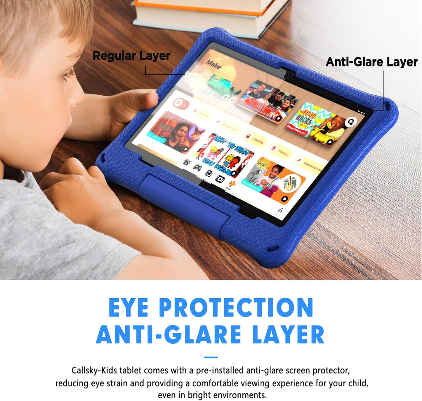 Kids Tablet, 10.1 Inch Android 15 Tablet for Kids, 12GB+64GB, Octa-Core, 6000mAh Battery, WiFi 6, Pre-Installed Kids Apps, Parental Control, ABCmouse for 30-Days Free, with EVA Protective Case (Blue)