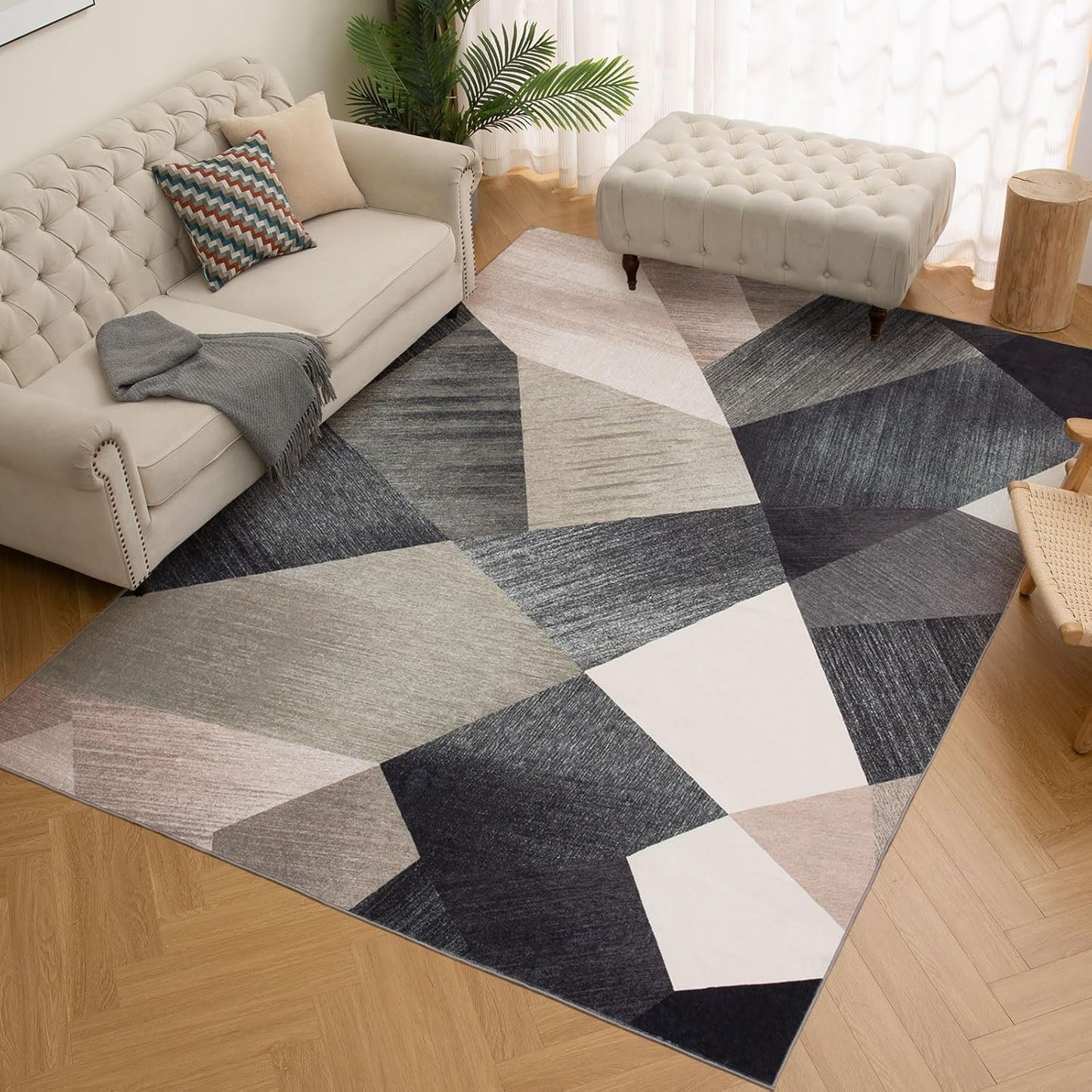 HOMFINE Washable Modern Area Rug - Geometry Style 4x6 Rugs for Living Room, Bedroom, Machine Washable Rug Soft Non Slip Non Shedding Area Rug - Green, 4'x6'