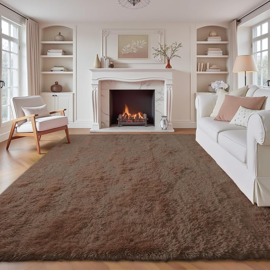 8x10 Area Rug for Living Room: Fluffy Shag Soft Washable Rugs Large Fuzzy Plush Indoor Carpet for Bedroom Nursery Playroom Kids Girls Boys Room (Coffee, 8'x10')