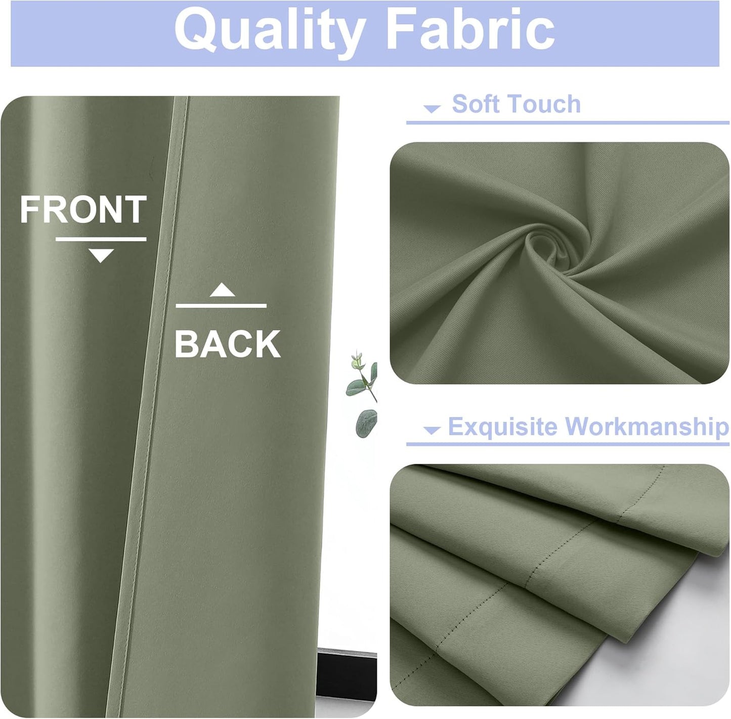 Simplebrand Ava Sage Green Short Blackout Curtains for Bedroom 45 Inches Long 2 Panels Set, Solid Thermal Insulated, Energy Saving Window Treatment Curtains Blackout Drapes, W40 x L45 Inch, Sage Green