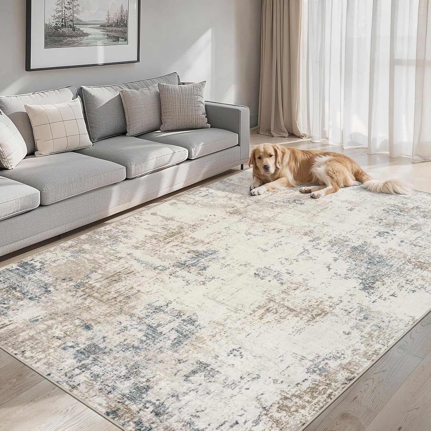 6x9 Area Rugs for Living Room - Washable Rug Modern Abstract Soft Large Neutral Non-Slip Carpet Indoor Floor Stain Resistant Thin Carpets for Bedroom Dining Room Farmhouse Nursery Home Office Multi