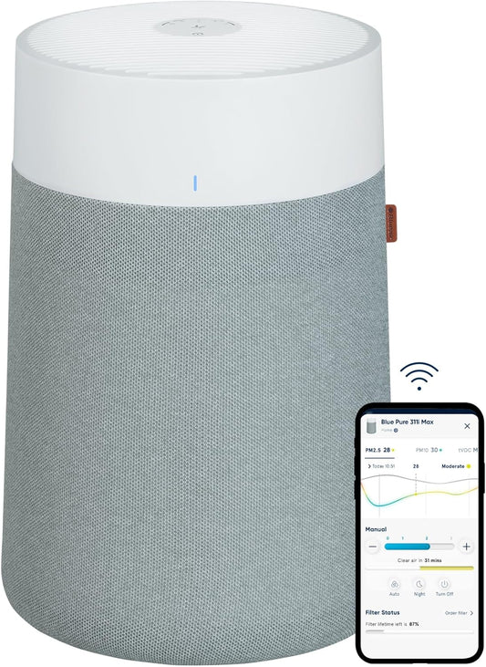 BLUEAIR Air Purifiers for Medium Rooms, Bedroom, Kitchen, Cleans 1,858 sqft in one hour, HEPASilent Smart Air Cleaner for Home, Pets, Allergies, Virus, Dust, Mold, Smoke - Blue Pure 311i Max