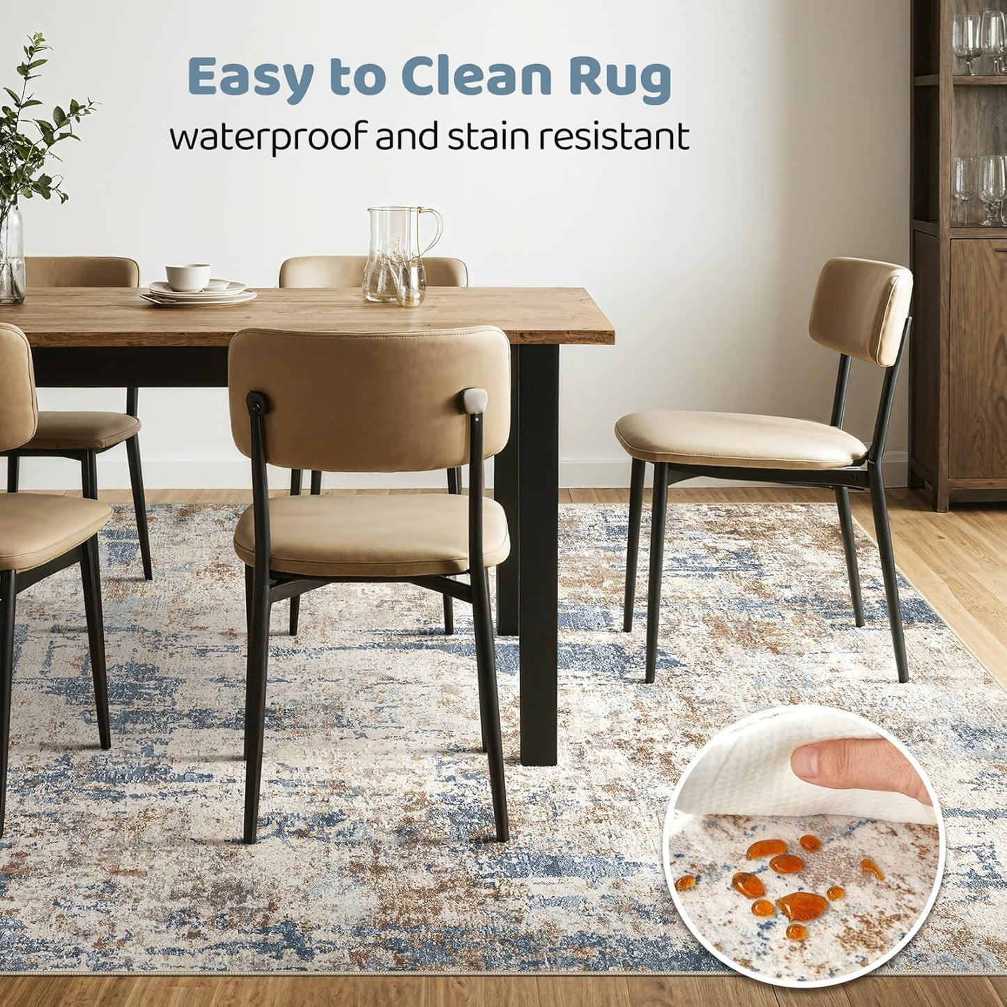 6x9 Area Rugs Washable Rug: Large Abstract Modern Soft Stain Resistant Indoor Floor Non Slip Accent Carpet for Living Room Bedroom Nursery Playroom Dining Room Office Dorm Home House Decor- Tan
