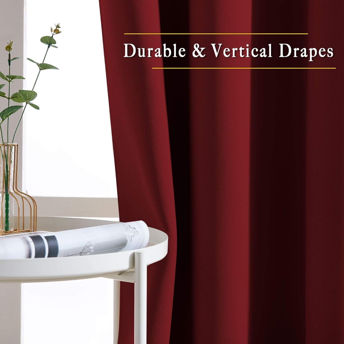 NICETOWN Burgundy Red Sliding Door Curtains 2 Panels Set 118 inches Long, Grommet Thermal Blackout Curtains Privacy Room Divider Sound Reducing for Bedroom/Living Room, W66 x L118