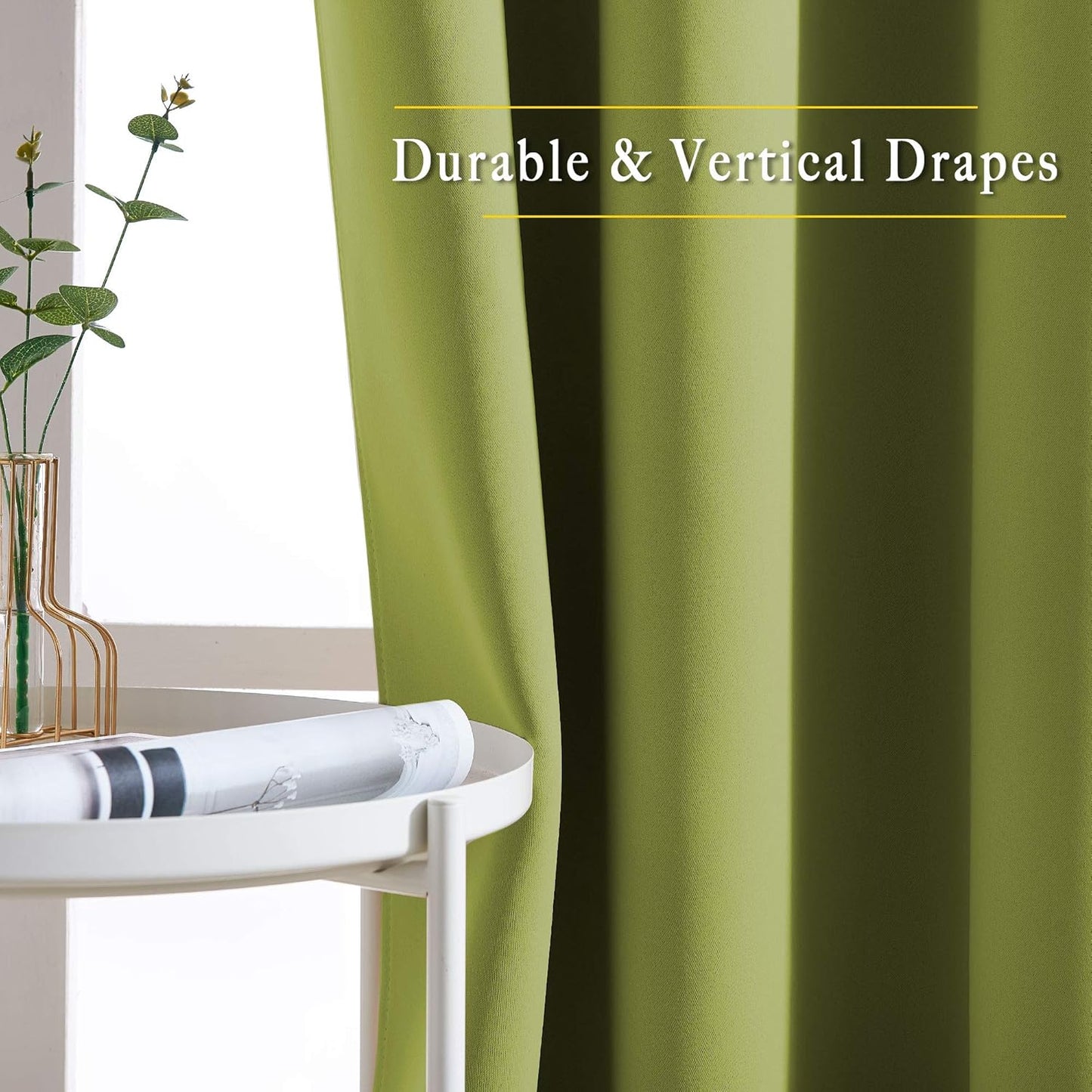 NICETOWN Bedroom Room Darkening Curtains and Drapes - Energy Smart Thermal Insulated Solid Grommet Room Darkening Draperies for Living Room (2 Panels, 66 inches x 72 inches, Fresh Green)