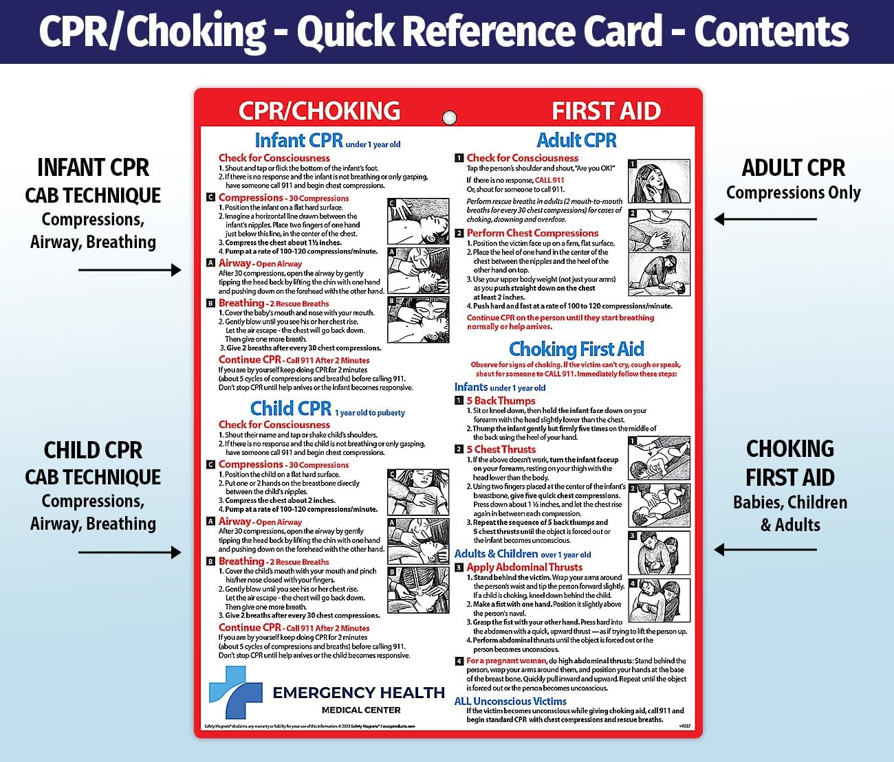Safety Magnets by ZOCO – 250-Pack Custom CPR & Choking First Aid Magnet – 8.5"x11" Laminated Cards – Personalized with Logo – Branded Safety Handout for Offices, Caregivers & Healthcare