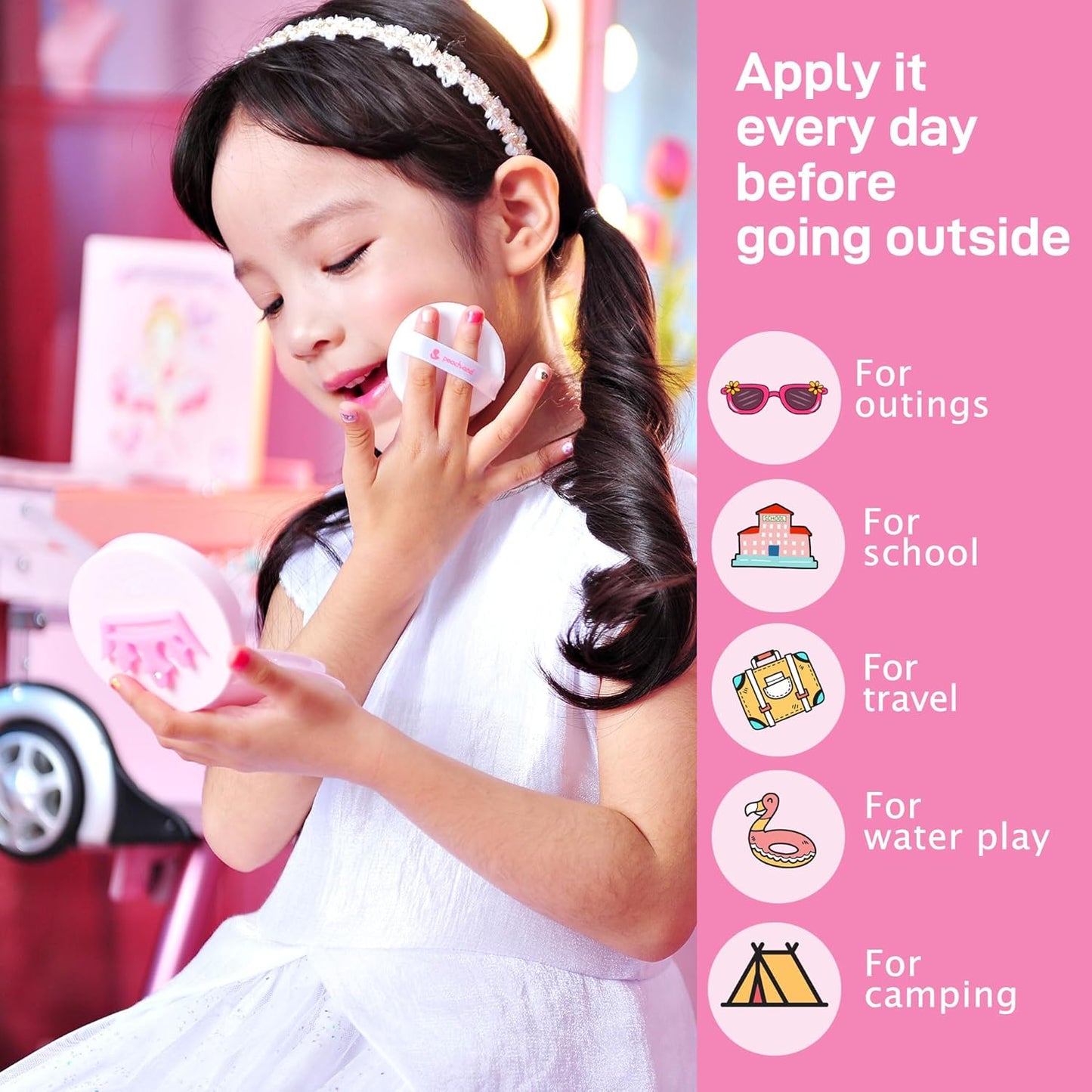 Peachand Baby Kids Mineral Sun Cushion SPF50+ PA++++ (Pink Ribbon)