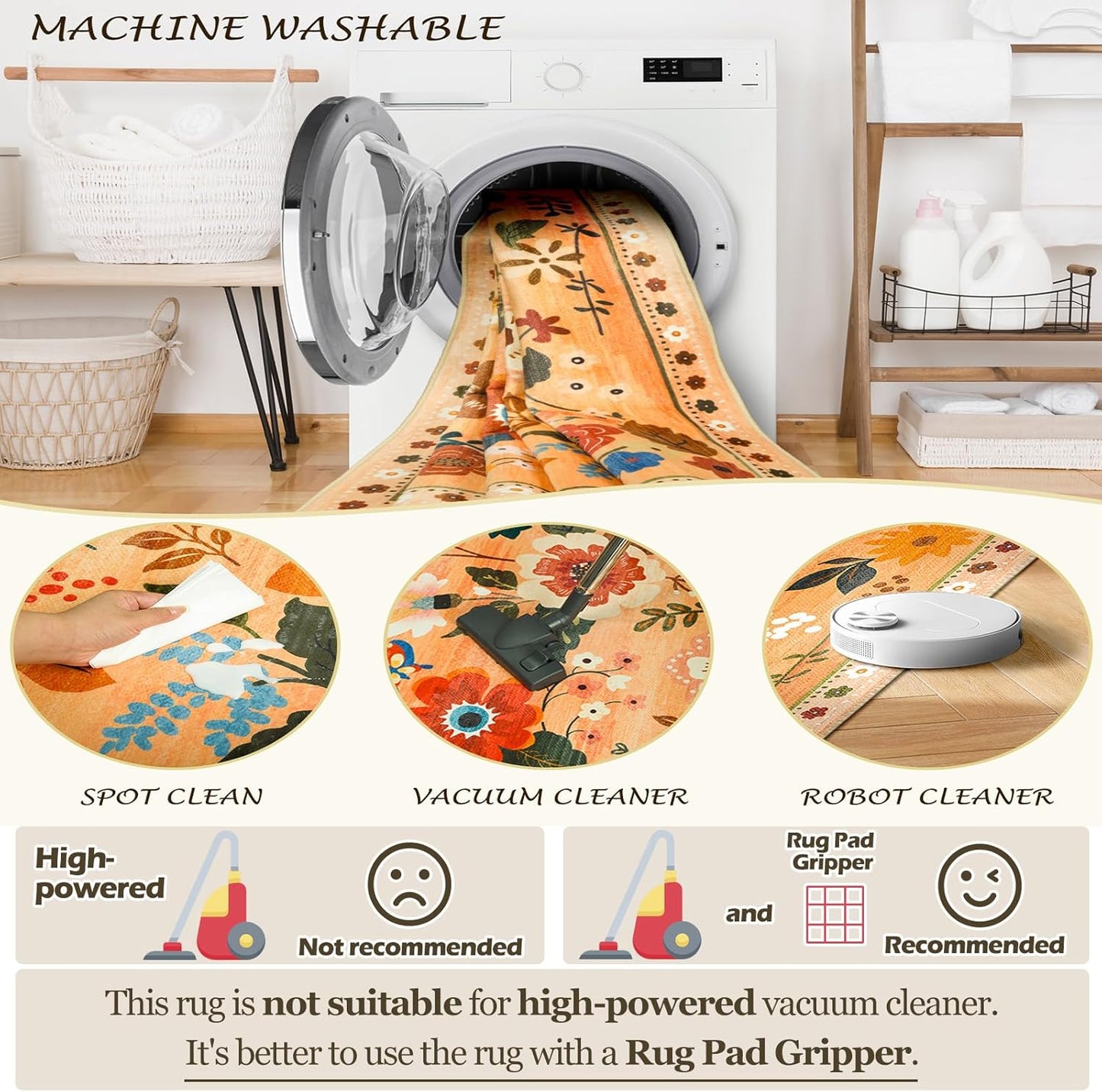 Floral 2x6 Area Rug Machine Washable Soft Print Boho Carpet Non Slip Doormat Low Pile Flower Area Rugs for Living Room Bedroom Nursery Kitchen Dining Room Indoor-Yellow/Orange