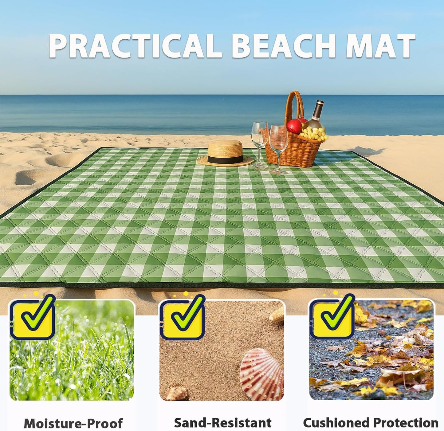 TigeJoy Extra Large Picnic Blanket Waterproof Foldable 60''x80'', Outdoor Picnic Mat Beach Blanket Sandproof for Park, Grass, Travel, Hiking, Camping Essentials, Gingham Picnic Blanket