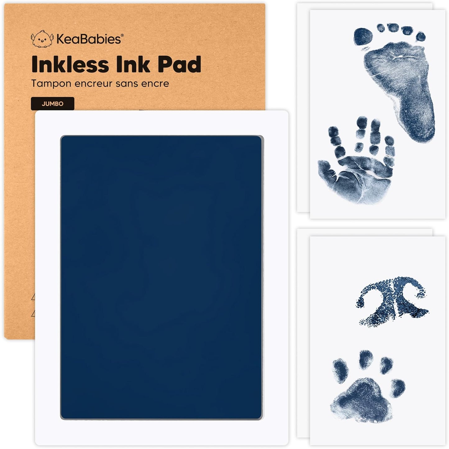1-Pack Inkless Baby Hand and Footprint Kit - Mess Free Ink Pad for Newborn Keepsake, Dog Nose & Paw Print Kit, Clean Touch Ink Pad for Baby Hand & Footprints, Ideal New Mom Gifts (Navy, Jumbo)