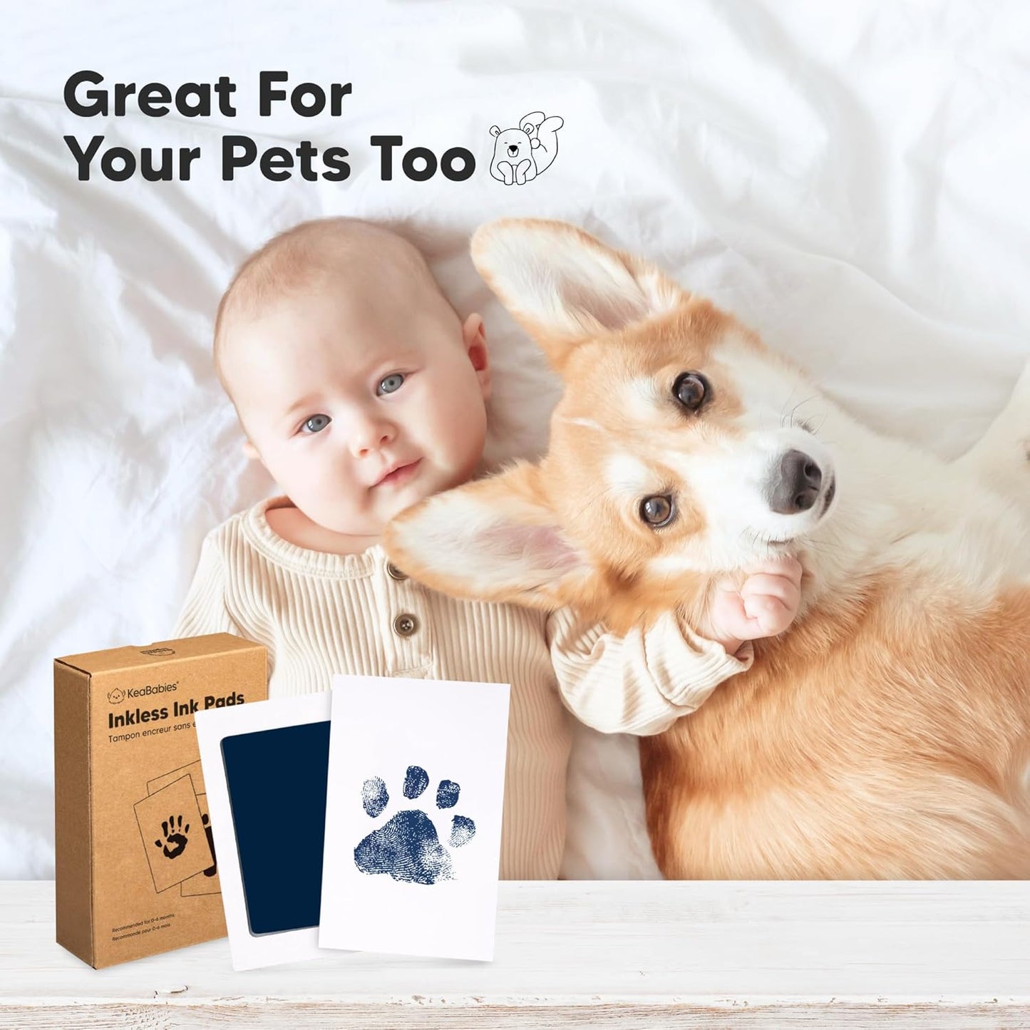 4-Pack Inkless Baby Hand and Footprint Kit - Mess Free Ink Pad for Newborn Keepsake, Dog Nose & Paw Print Kit, Clean Touch Ink Pad for Baby Hand & Footprints, Ideal New Mom Gifts (Navy)