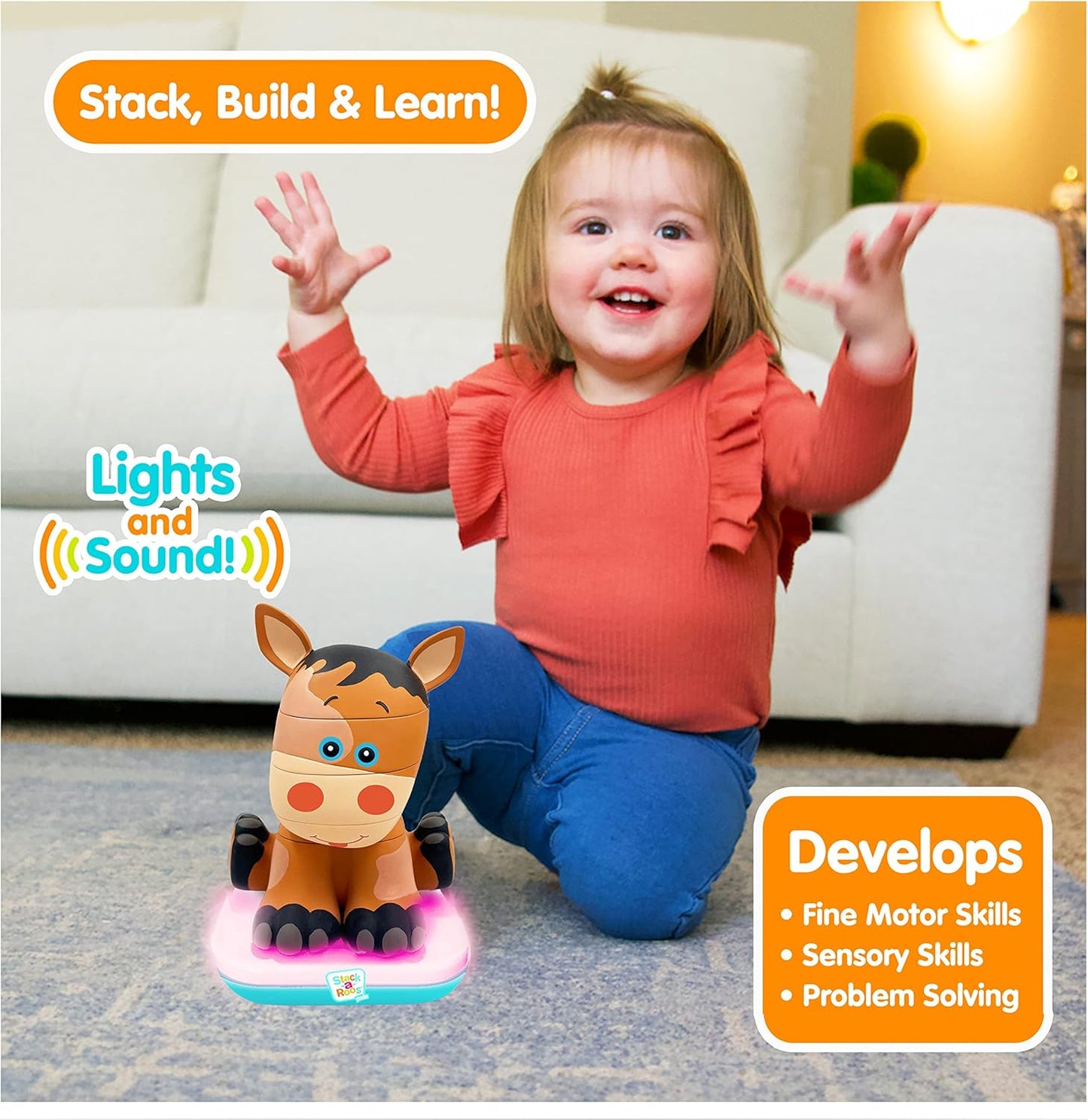 Stack-a-Roos Baby Horse by Salus Brands - Animal Stacking Toy, Educational Early Learning Toy for Infants Babies Toddlers, Age 12+ Months - Great Baby Gifts, STEM Toy