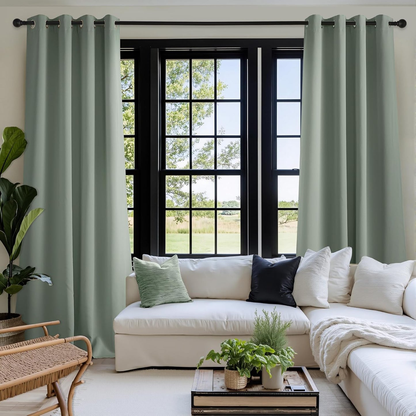 NICETOWN Sage Green Blackout Curtains 90 inch Long, Summer Room Daekening Thermal Insulated Grommet Privacy Energy Saving Shades for Bedroom, Living Room, Laundry, Closet, 2 Panels, W52