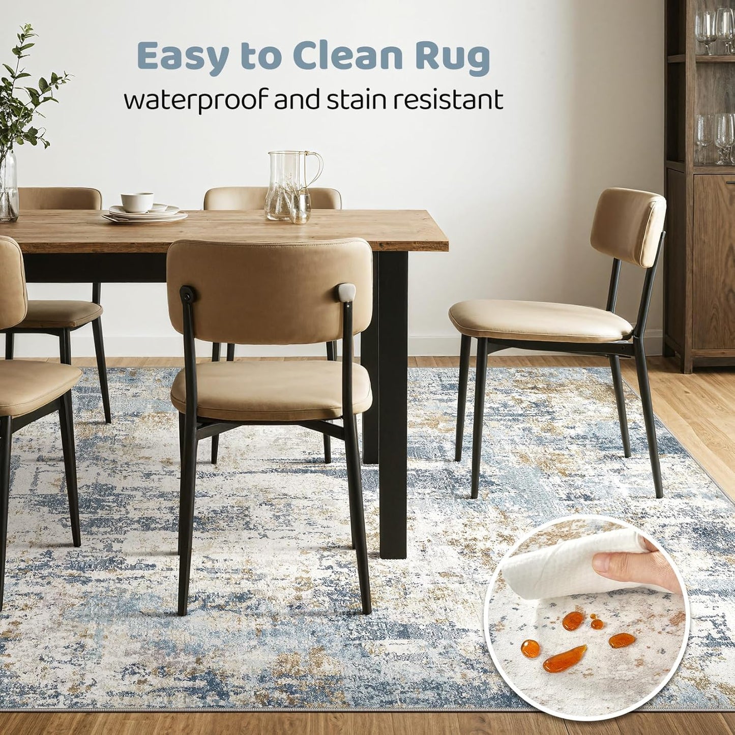 8x10 Area Rugs Washable Rug: Living Room Large Abstract Modern Soft Stain Resistant Indoor Floor Non Slip Accent Carpet for Bedroom Nursery Playroom Office Dining Room Dorm Home House- Blue