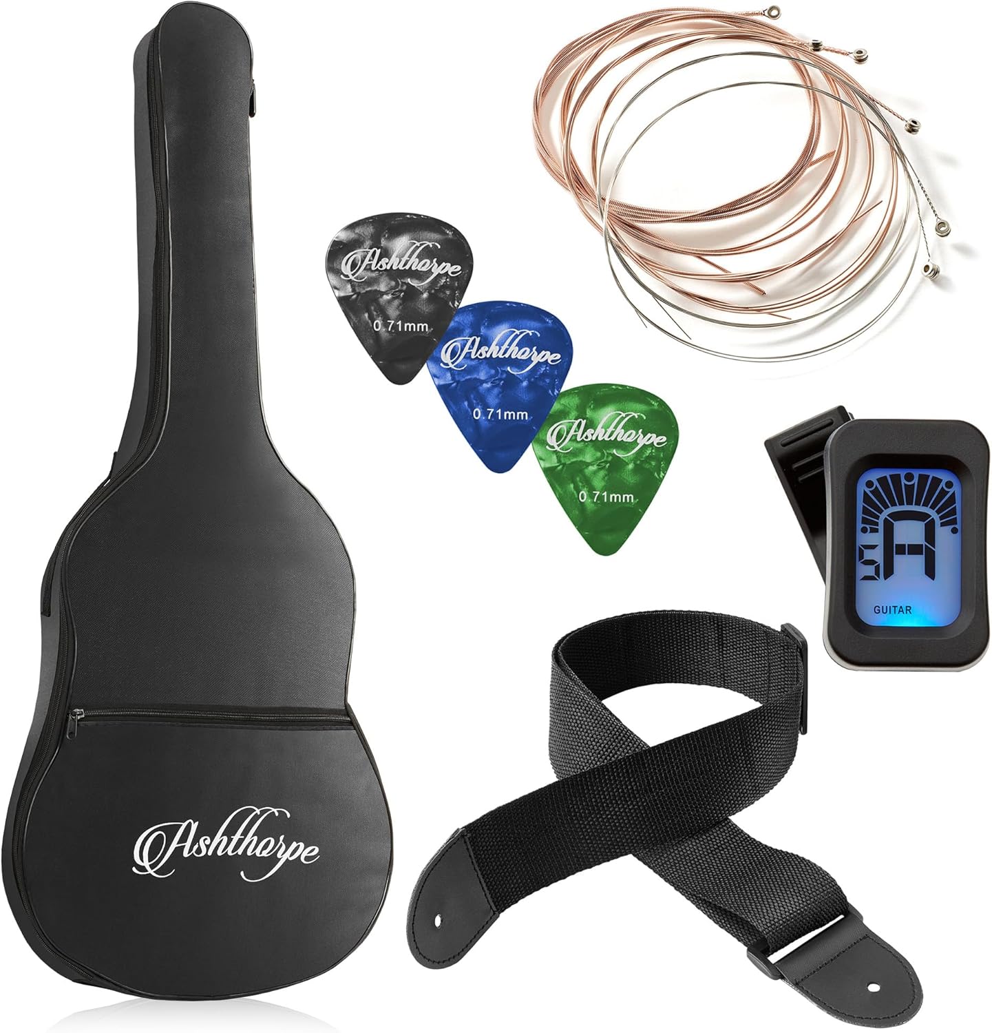 Ashthorpe 30-inch Beginner Acoustic Guitar Package (Natural), Basic Starter Kit w/Gig Bag, Strings, Strap, Tuner, Picks