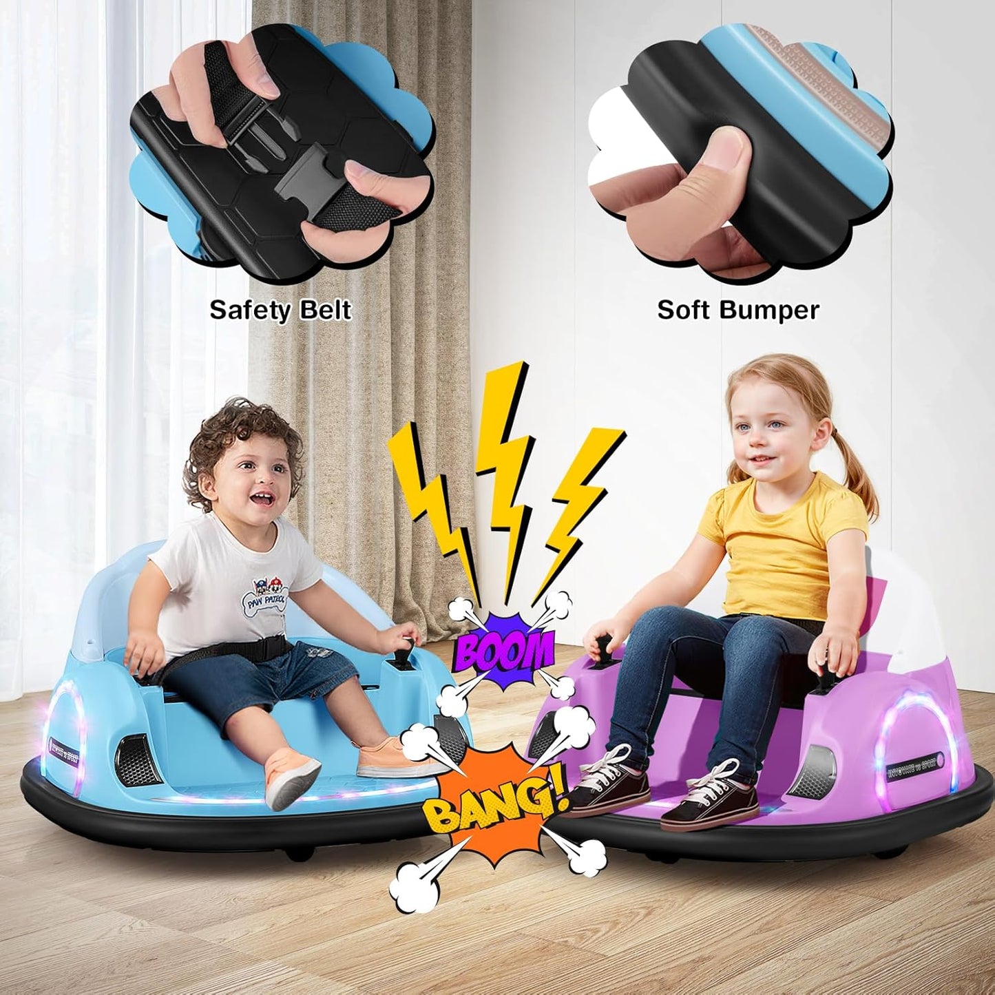 GLACER 12V Bumper Car, Electric Kids Bumper Car w/Parental Remote, 3-Speed, 360°Spin, Music, LED Light, Battery Ride on Bumper Car w/Dual Joysticks, Baby Bumper Car for Toddlers 18 Months+ (Blue)