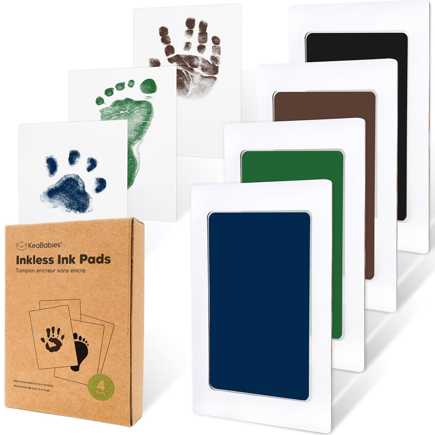 4-Pack Inkless Baby Hand and Footprint Kit - Mess Free Ink Pad for Newborn Keepsake, Dog Nose & Paw Print Kit, Clean Touch Ink Pad for Baby Hand & Footprints, Ideal New Mom Gifts (Midnights)