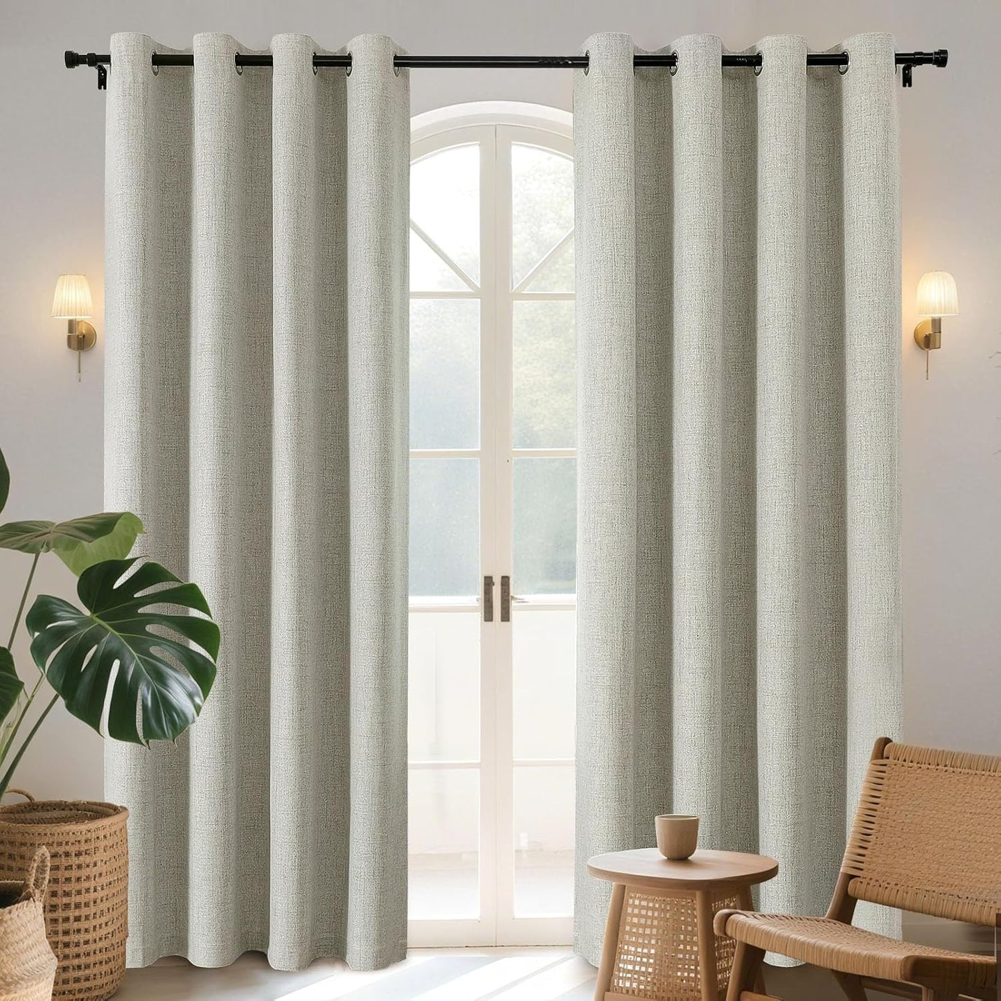 Joydeco Blackout Curtains 108 Inches Long 2 Panels Burg, Room Darkening Curtains for Bedroom, 100% Black Out Textured Thermal Drapes Privacy Protection 2 Panels Set(W52 x L108 Inch, Light Beige)
