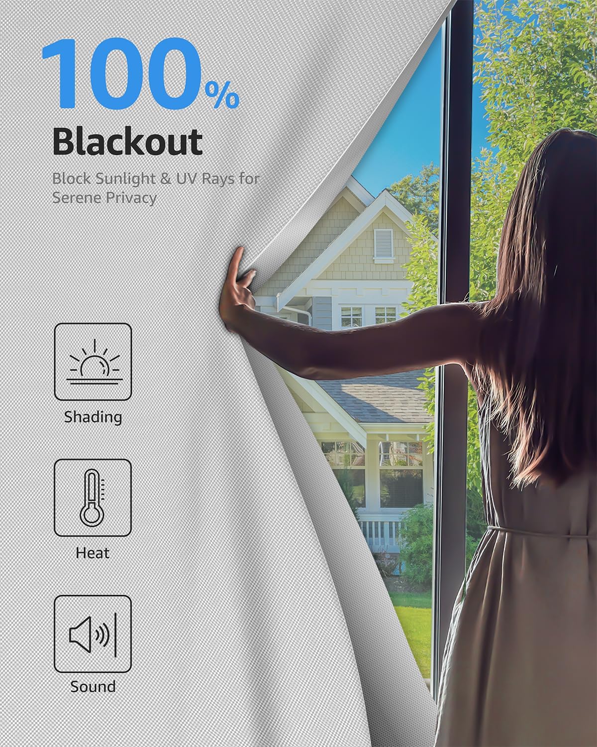 Sumobaby Blackout Curtains for Bedroom 34"x64" Portable No Drill Black Out Window Cover with Upgraded Hook&Loop Tapes,100% Blackout Shades,Thermal Insulated Blinds for Bedroom,Nursery(1 Panel,White)
