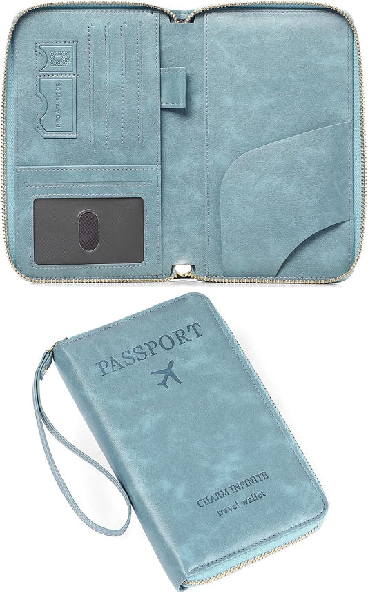 Leather RFID Blocking Passport Holder Travel Wallet, Passport Cover/Travel Wallet for Women/Men with