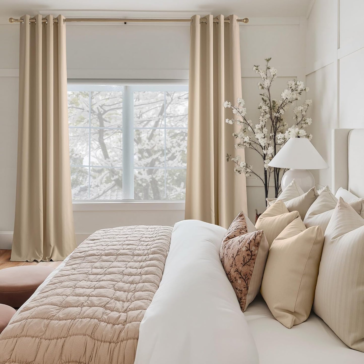 NICETOWN Biscotti Beige Blackout Curtains 90 Inches Long Thermal Insulated 2 Panels Set, W52 Soundproof Light Blocking Drapes for Living Room, Bedroom, Window, Girls Room, W52 x L90