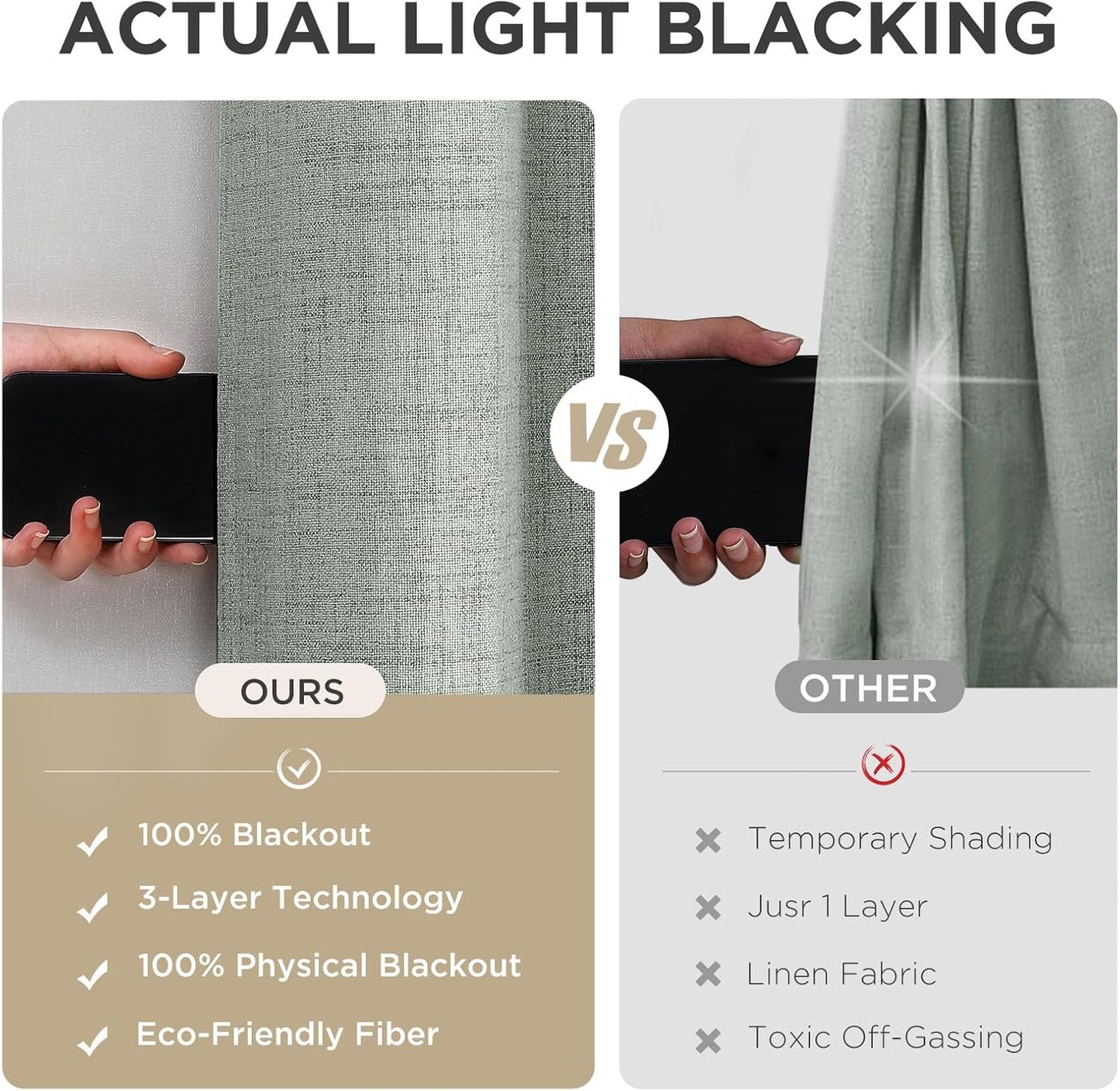 Joydeco Blackout Curtains 84 Inches Long 2 Panels Burg, Room Darkening Curtains for Bedroom, 100% Black Out Textured Thermal Drapes Privacy Protection 2 Panels Set(W52 x L84 Inch, Sage Green)