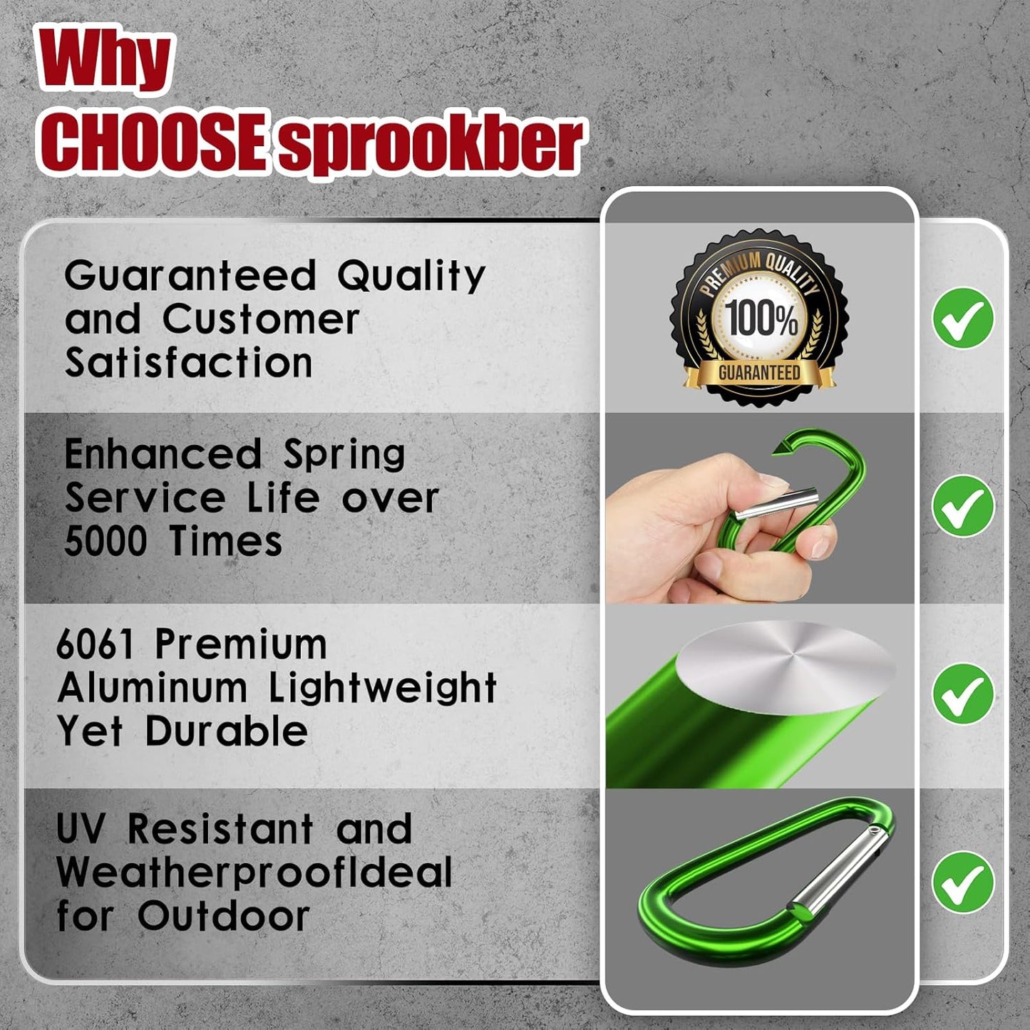 sprookber 4" & 5" Extra Large Aluminum Carabiner D Ring, Caribeener Clips, Spring Snap Hook for Keychain Clip, Set of 4