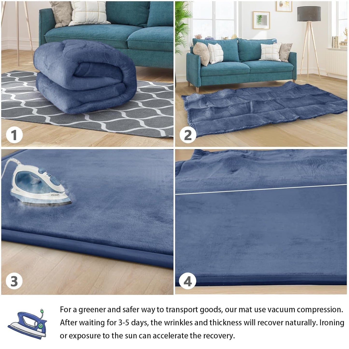 Baby Play Mat for Floor Tummy Time Nursery Muscle Mat Area Rug Playroom Rug Tatami 79"x118" Memory Foam 1.3" Thick Crawling For Babies,Toddlers, Infants, Kids,Floor(Blue)